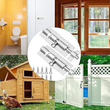 2 Set 2 Inch Door Lock Bolt: Stainless Steel Slide Bolt Catch Latch for Internal Doors Easy Fit with Screws for Bedroom Bathroom
