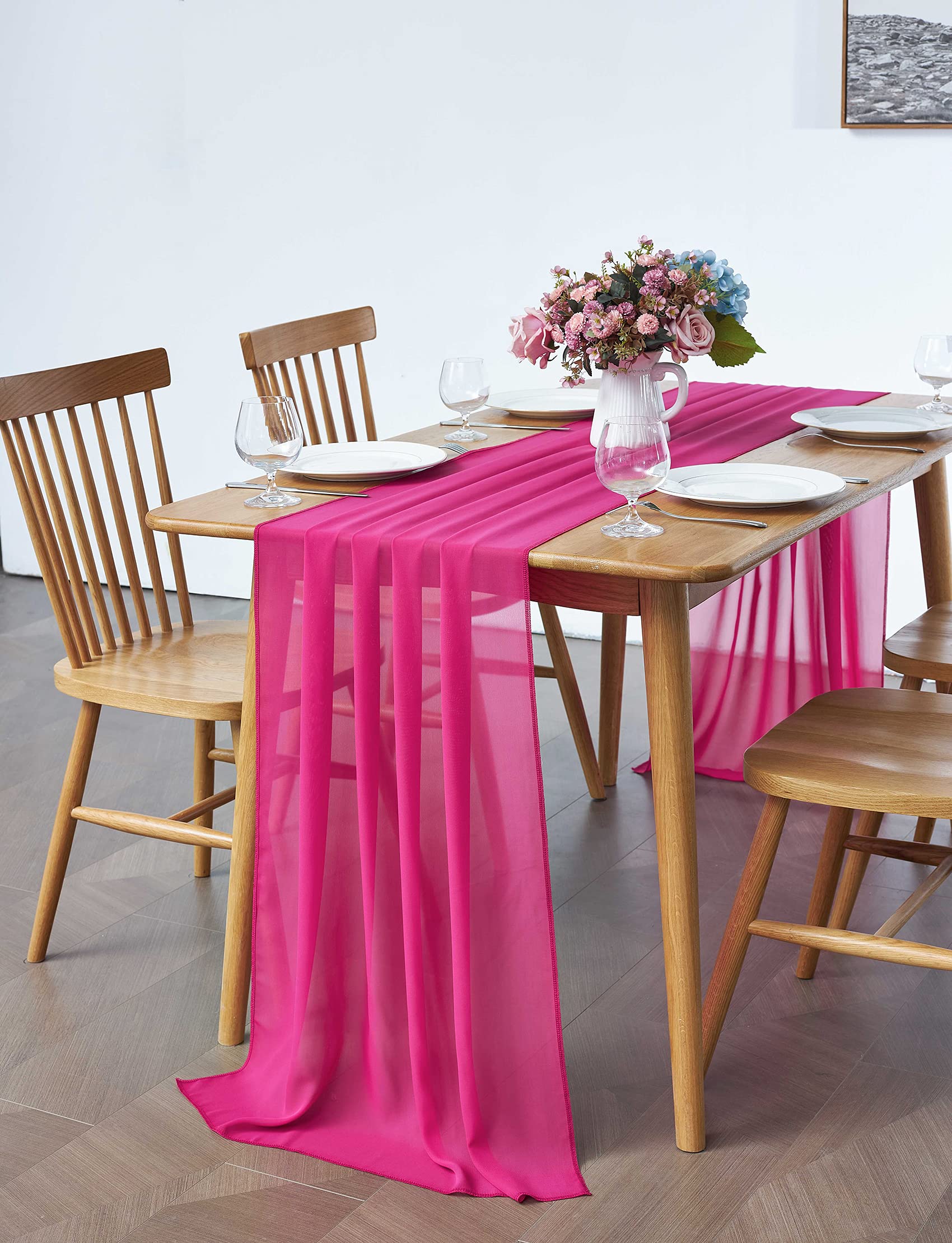 RuiYok Paquete De 2 Caminos De Mesa De Gasa Rosa Rubor De 10 Pies De 30 X 120 Pulgadas, Decoración Romántica De Mesa Transparente De Tul Largo Para Bodas, Despedidas De