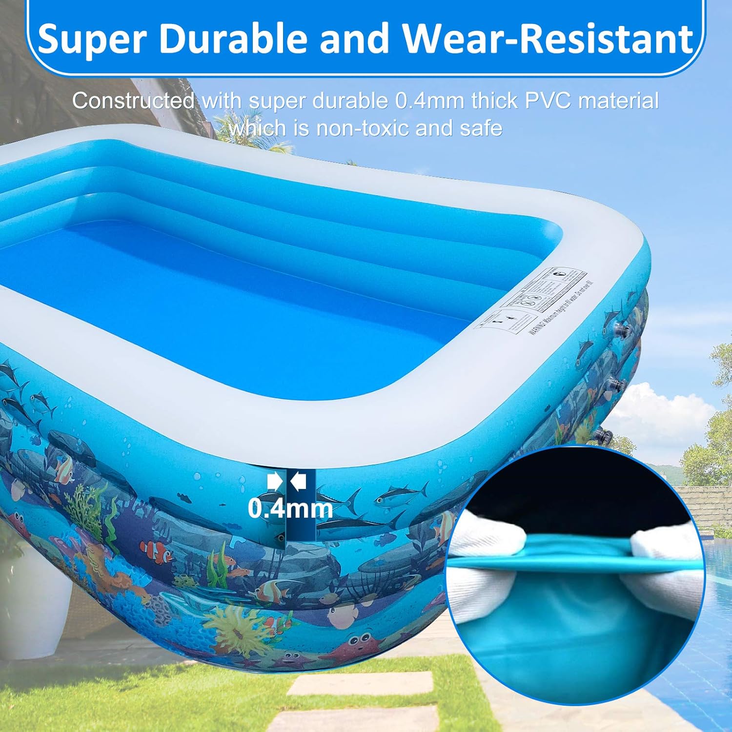 10ft Full-Sized Inflatable Swimming Pool, Upgraded 0.4mm Thicker Rectangular Family Lounge Pools, Outdoor Backyard Water Play Blow Up Above Ground Pools for Adults, Kiddie, Kids : Toys & Games