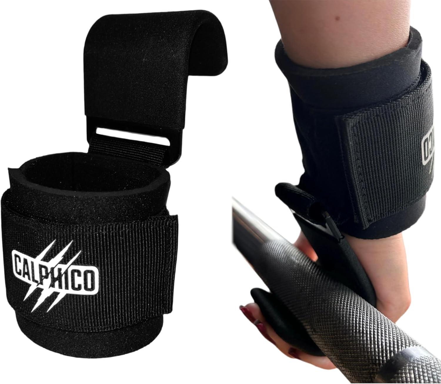 Weight Lifting Hooks (Pair) – Heavy Duty Steel Hooks with Adjustable Wrist Straps for Deadlifts, Pull-Ups, Shrugs & Strength Training – Wrist Support for Men & Women