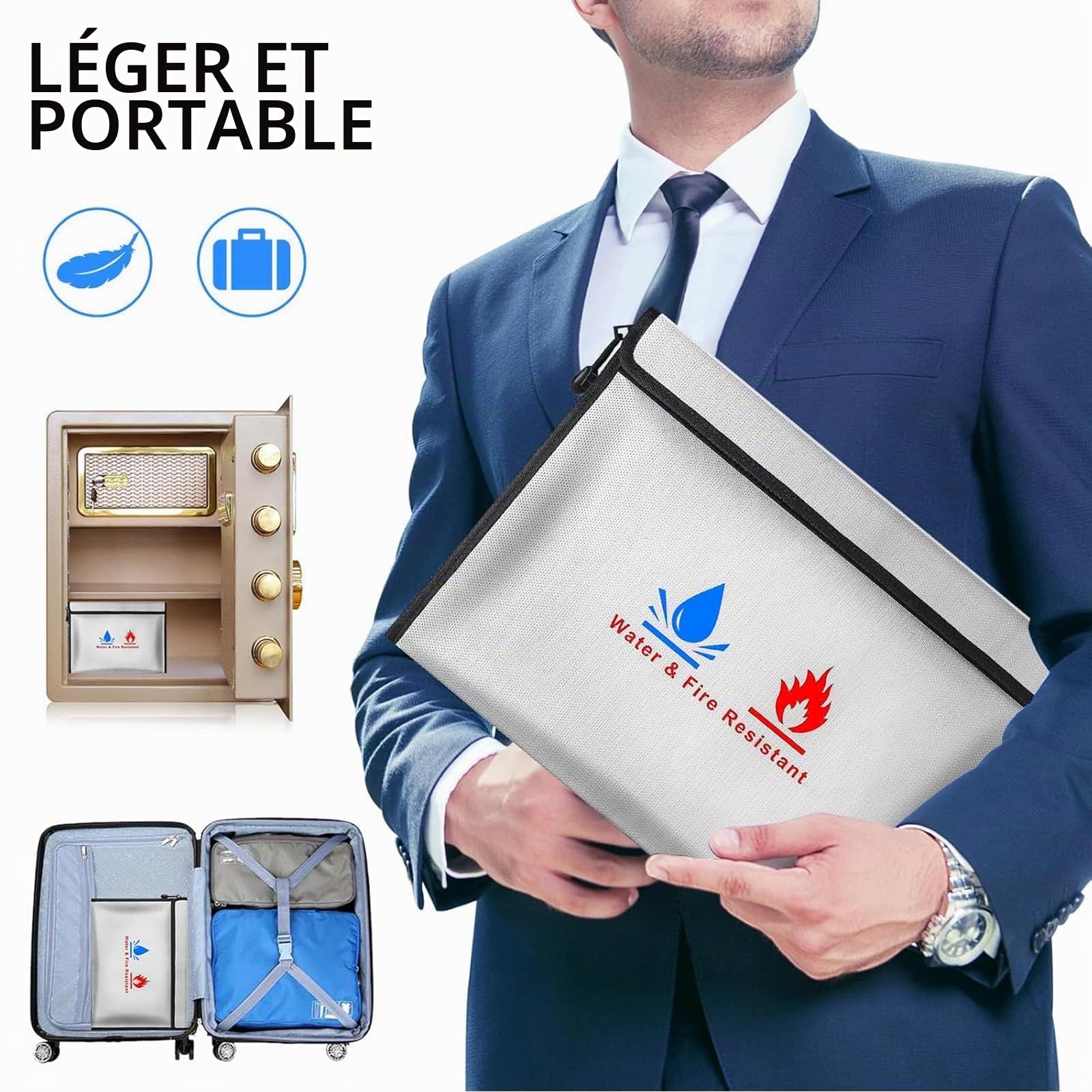 Sacs Anti-feu,3 Porte-Documents ignifuges | Sac étanche à feu pour, Fermeture à Zip Sécuritaire, Parfait pour Conserver Objets de Valeur, Passeports, Documents, Argent