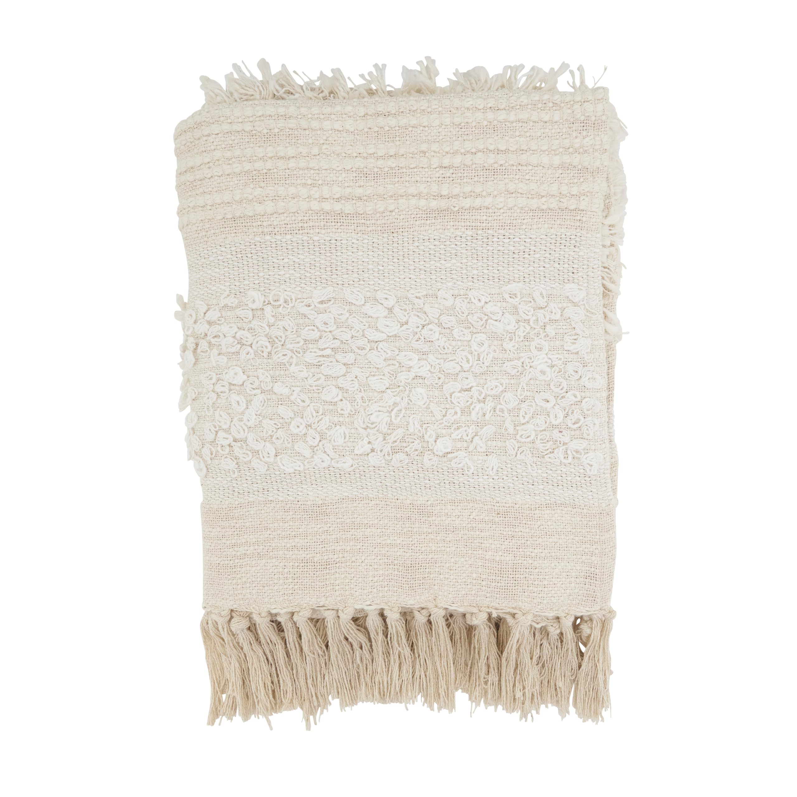 SARO LIFESTYLE Textured Stripe Fringe Throw Blanket - Woven Decorative Throw Blanket for Sofa, Couch, Bed, Farmhouse, Boho & Everyday Home Décor, 50"x60", Natural