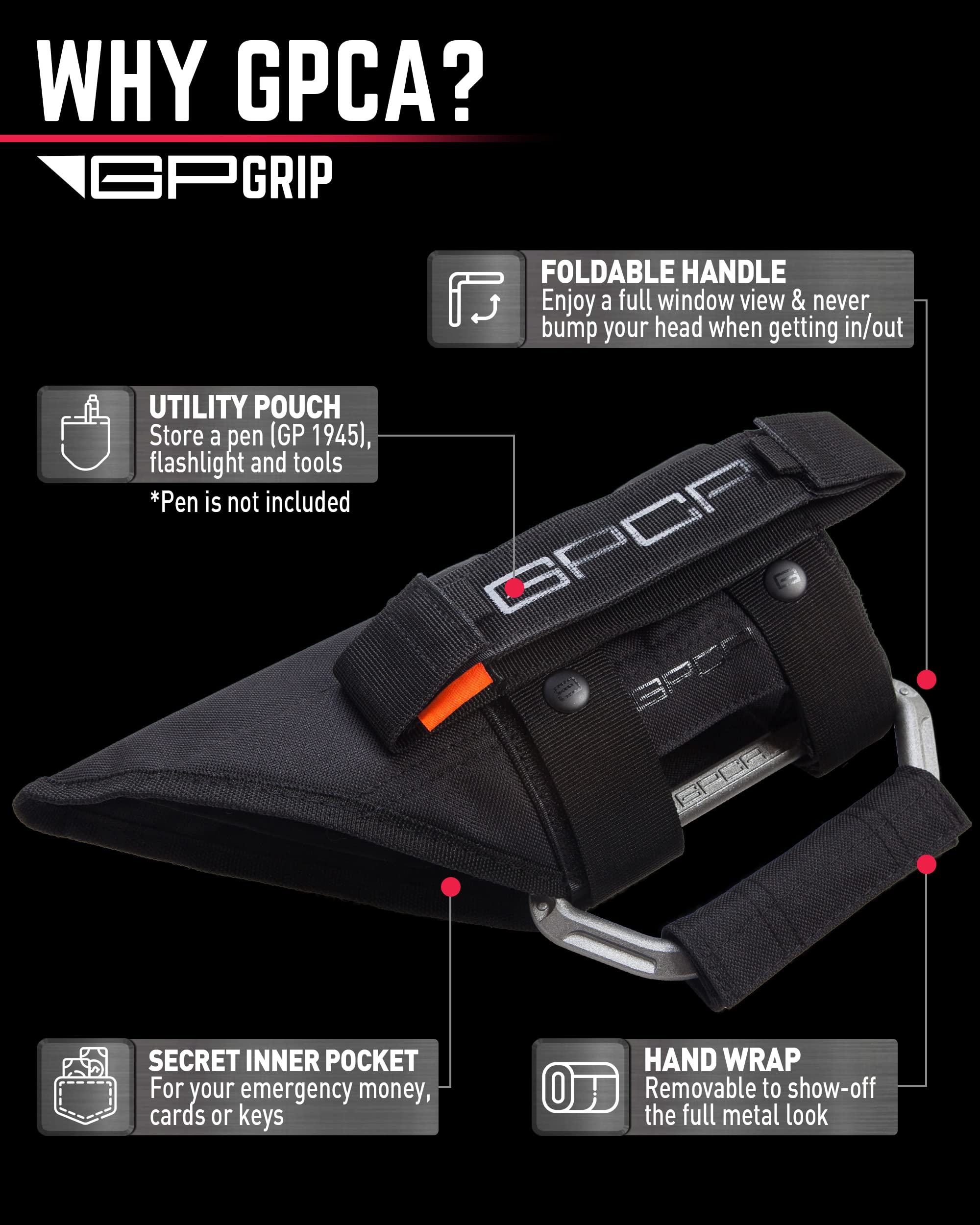 GPCA GPGrip PRO Grab Handles for Wrangler JL JT JK Sport Sahara Rubicon Gladiator 4DR/ 2DR 2007