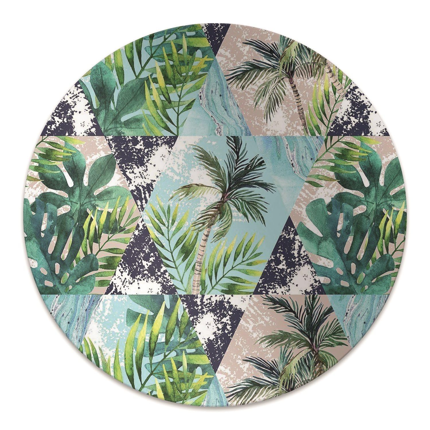 Tapis de protection ø100 cm en PVC motif mosaïque tropicale pour sol de bureau et maison