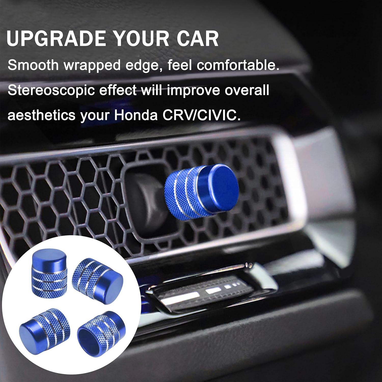 for Honda Civic Accessories 2026 2025 2022-2024 for CRV 2026 2025 2024 2023 for Acura Integra 2025 2024 2023 Hazard Light, AC Knob Cover, Air Vent, Radio, Push Start Button Cover Ring 11Pcs (Blue)