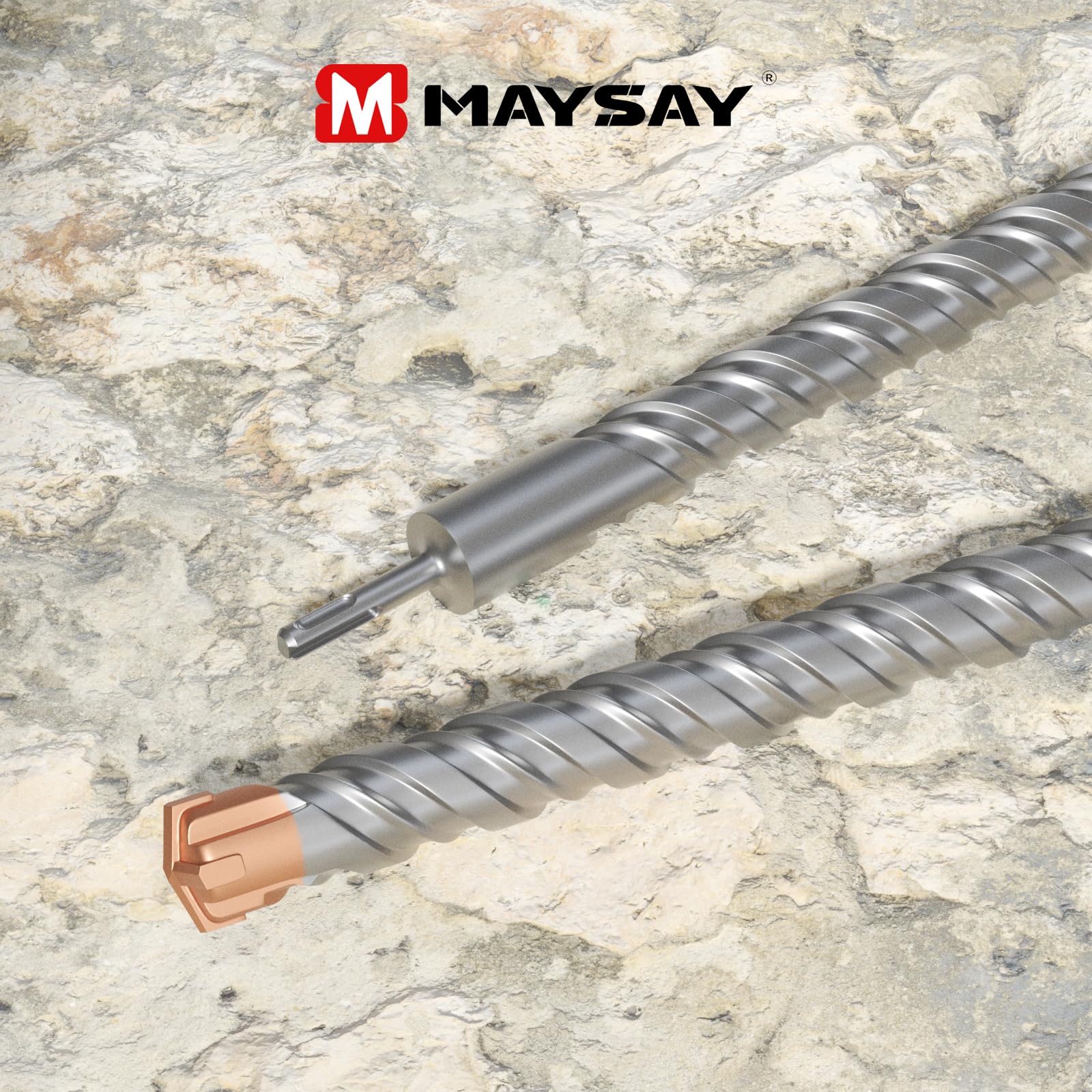 Maysay Foret à béton SDS Plus 35 x 460 mm avec 4 tranchants en carbure - Foret à béton professionnel pour pierre, béton, bois, brique et carrelage