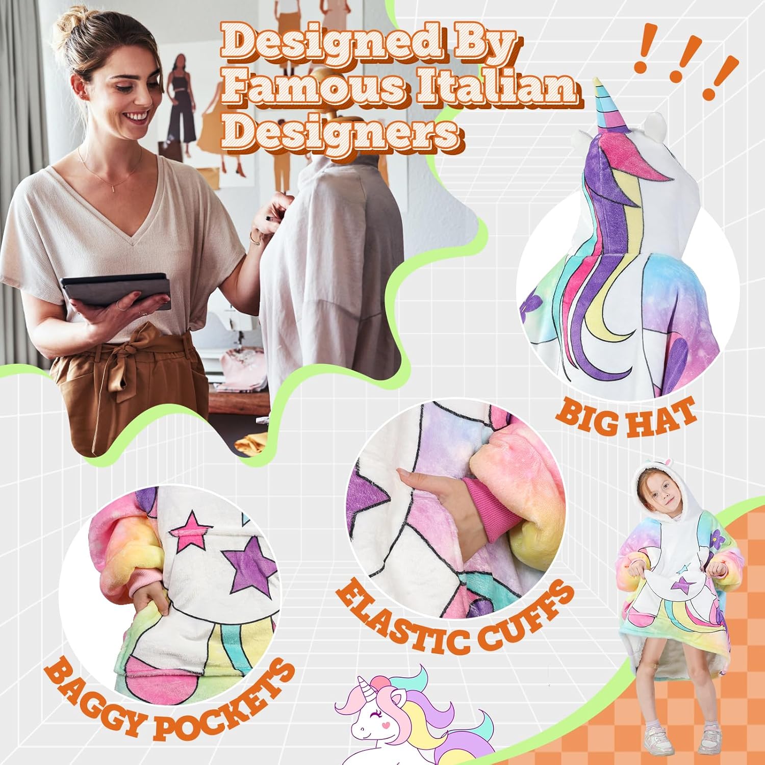 MIZZEO Kids Wearable Blanket Hoodie, Oversized Sherpa Wearable Blanket with Hood Pocket and Sleeves for Toddlers, Cute Hoodies 2-6 Year Old Girls Boys Youth Birthday Gifts (Unicorn) - Image 2