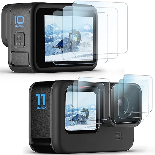 Screen Protector for Go Pro Hero 12/Hero 11/Hero 10/ Hero 9 Black,Ultra Clear Tempered+Tempered Glass Lens+Tempered Glass Front LCD Display Film Hero 12/11/10/9 Black Action Camera Accessories