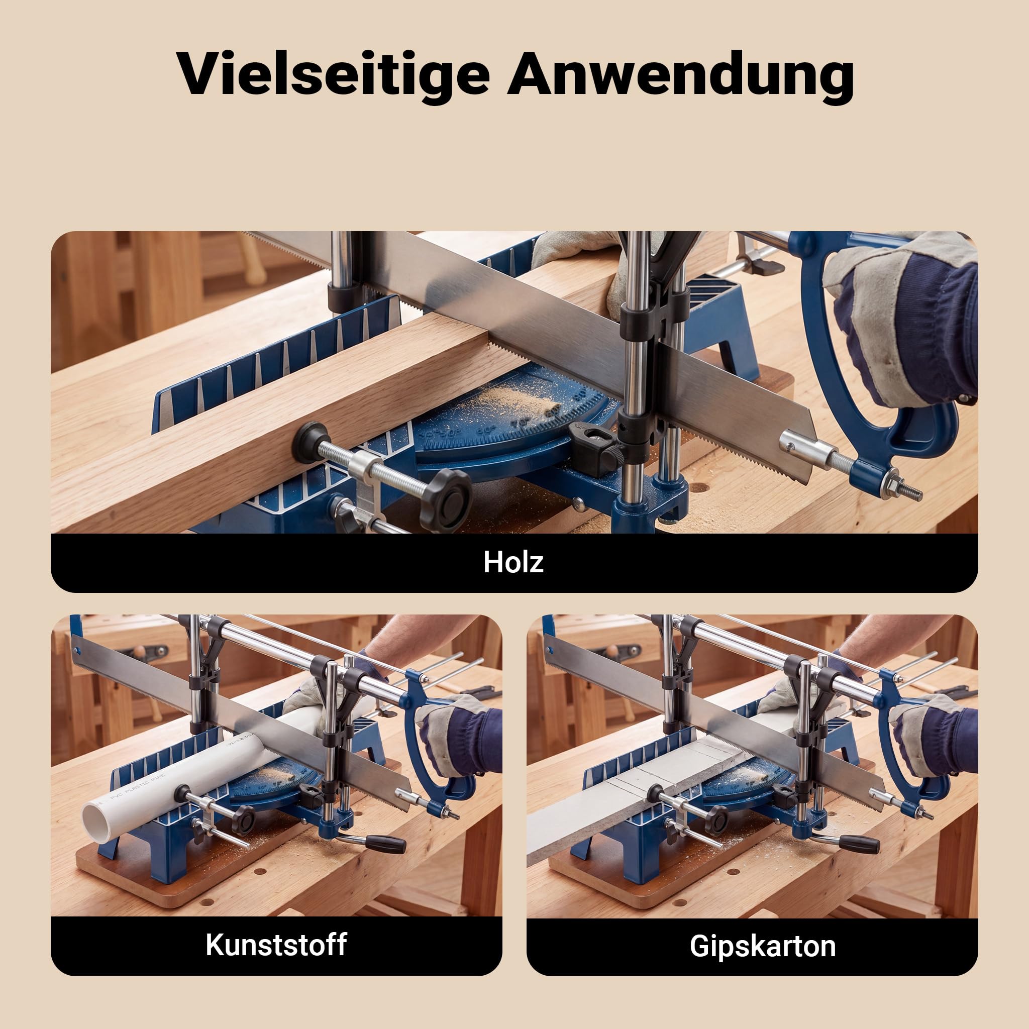 Wiltec Gehrungssäge 600 mm, -45° bis +45°, Schnittbreite 110 mm/160 mm, Schnitthöhe 120 mm, Handsäge für die Holzbearbeitung, Kappsäge Winkelsäge