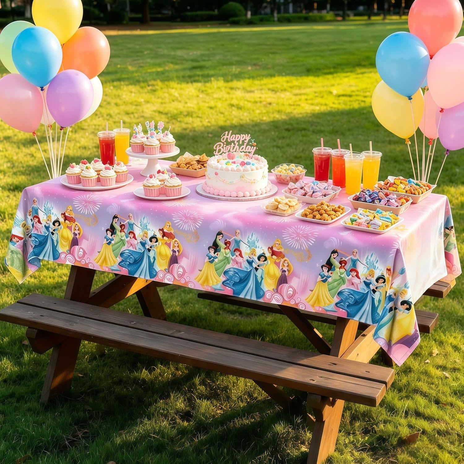 3pcs Princess Birthday Party Tablecloth Rectangular Table Cover,Princess Birthday Supplies Decorations 70 x 42 Inch