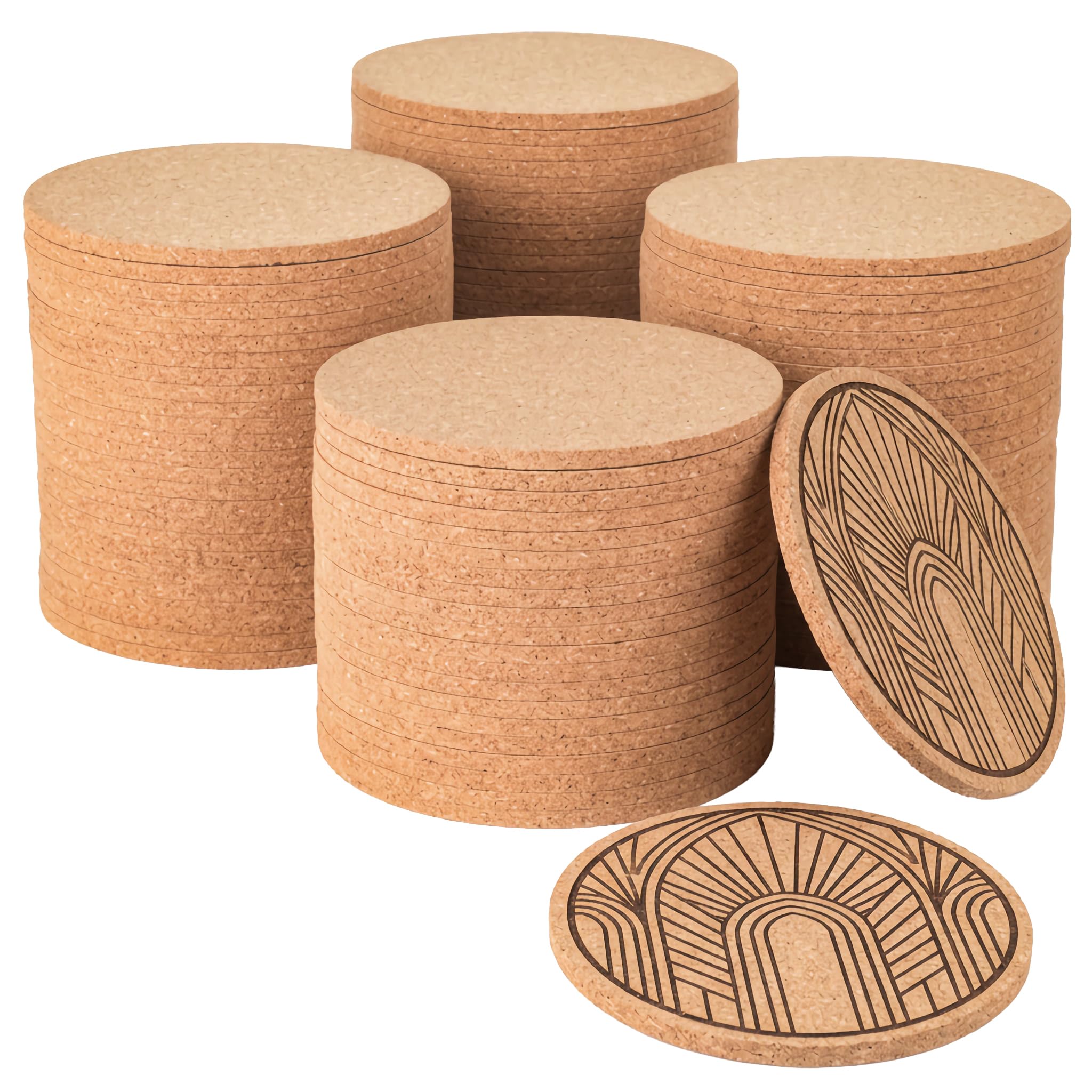 Juego de posavasos de corcho redondos de 100 a 3.5 pulgadas, almohadillas ecológicas para el hogar, oficina, bar, ideal para mesas de café, escritorios y más, diseño en blanco para