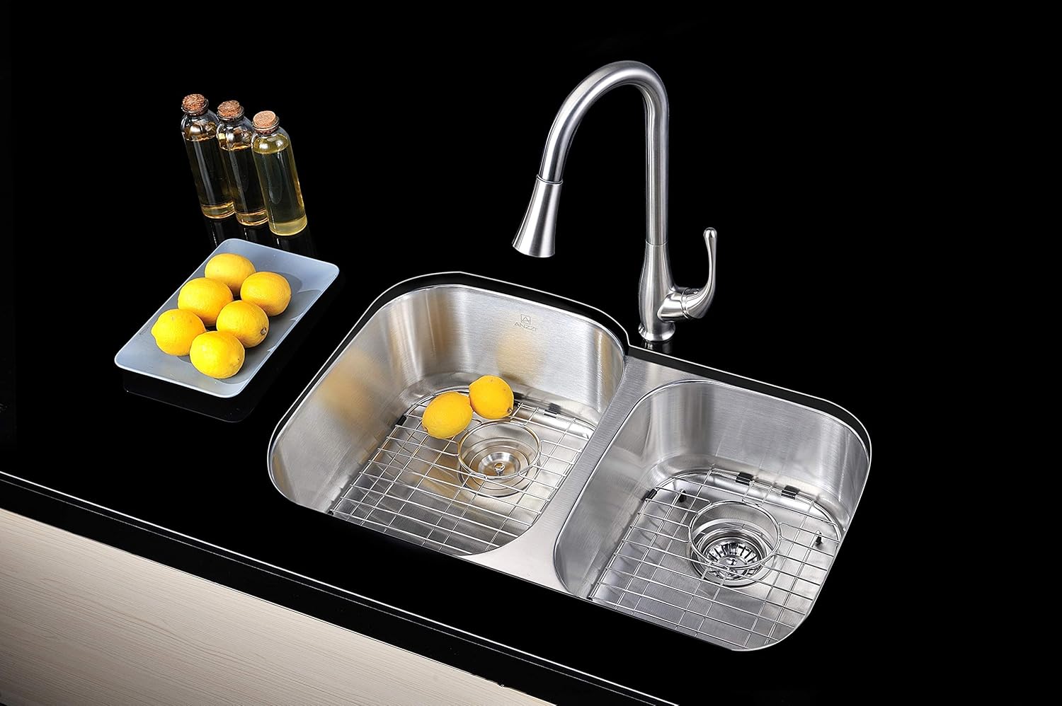 ANZZI Moore 32 Inch 304 Stainless Steel Undermount Double Kitchen Sink with 60/40 Split, 16 Gauge Deep Soak Dual Basin Bowl Kitchen Sink with Bottom Grid, Strainer, and Drain, K-AZ3220-3B