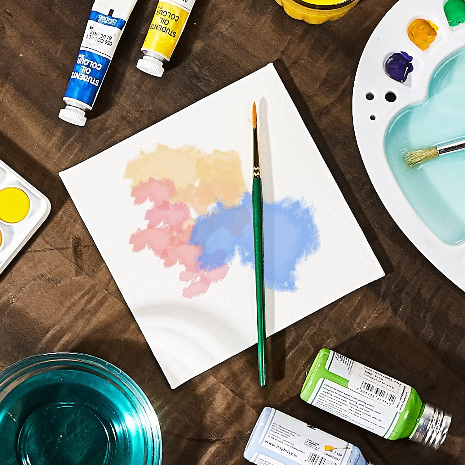 Planet of Toys Painting Set For Kids 6-12 Years Boys & Girls | Canvas Kit With Wooden Easel Stand | Water Color Tube, Color Mixing Palette & 6 Brushes - Image 9 thumbnail