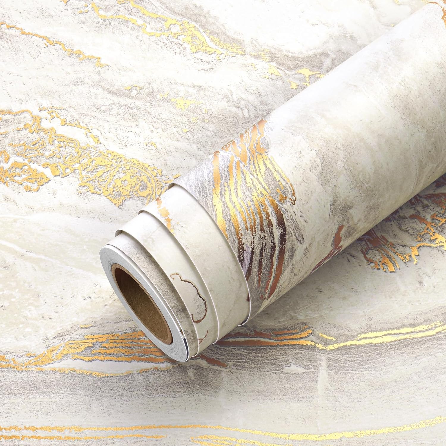 Livelynine 15.8x394 Marble Peel and Stick Wallpaper Off White and Gold Marble Countertop Contact Paper Waterproof Kitchen Counter Top Vinyl Wrap Heat Resistant Removable Desk Wallpaper Granite Covers