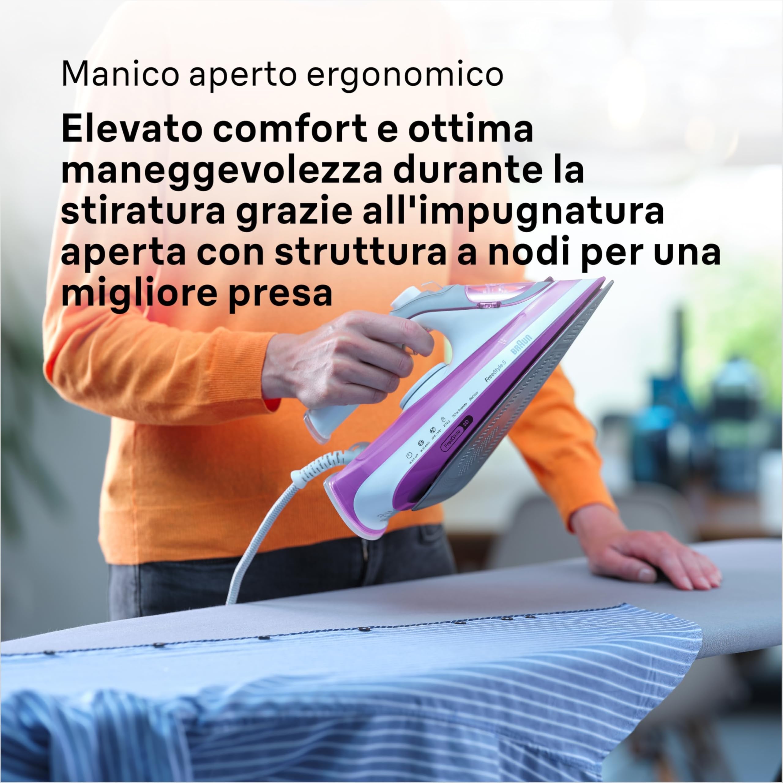 Braun TexStyle 5 SI5037VI, Ferro da Stiro con Piastra FreeGlide 3D SuperCeramic, Punta di Precisione, Manico Aperto Ergonomico, Ricarica 300ml, Efficienza Energetica, Sistema Antigoccia, 2700W, Viola