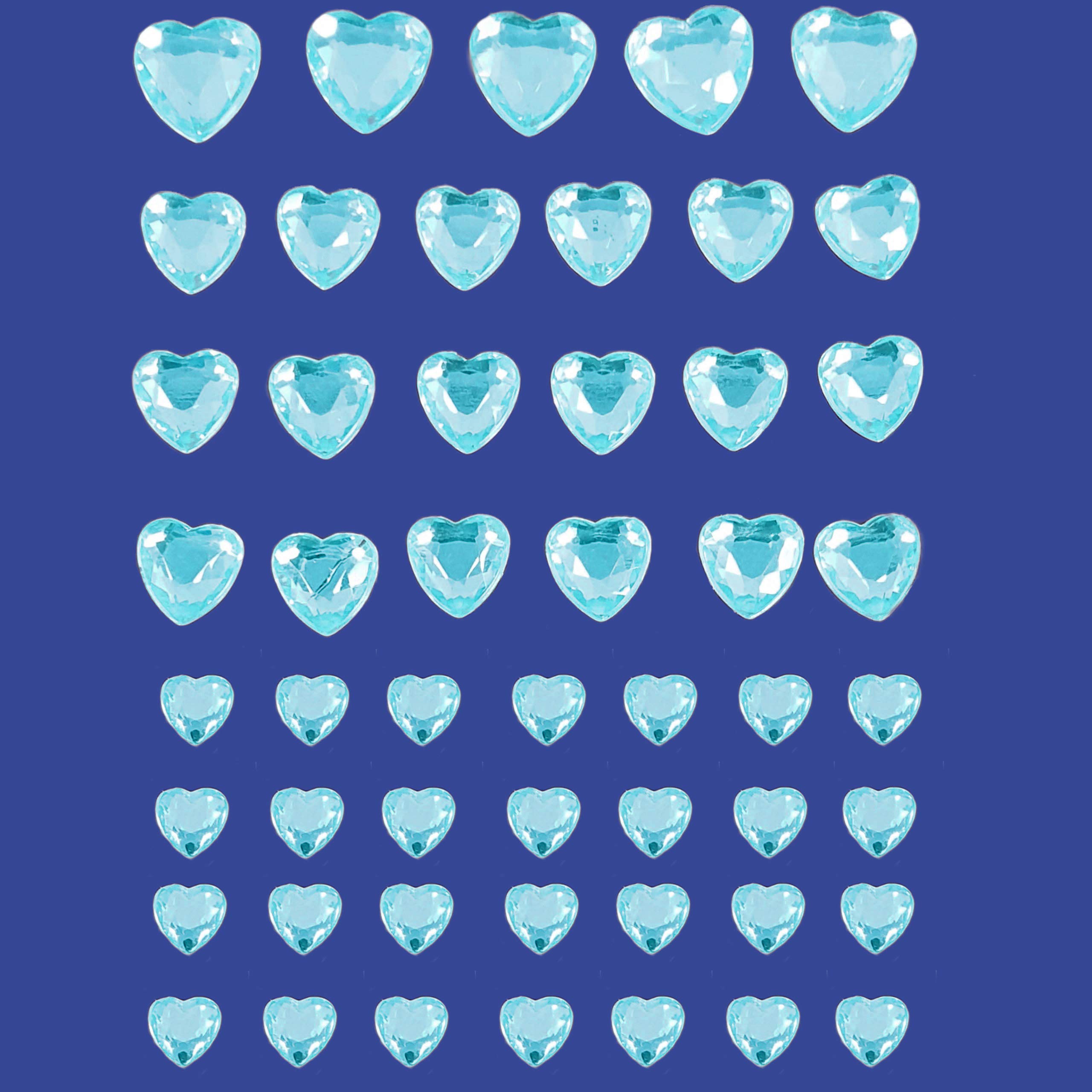 Pebble Eleven Blue 6-10Mm Diamante Heart Stickers - Self Adhesive Flat Back 3D Jewel Heart Stickers, 56Pcs (Blue)