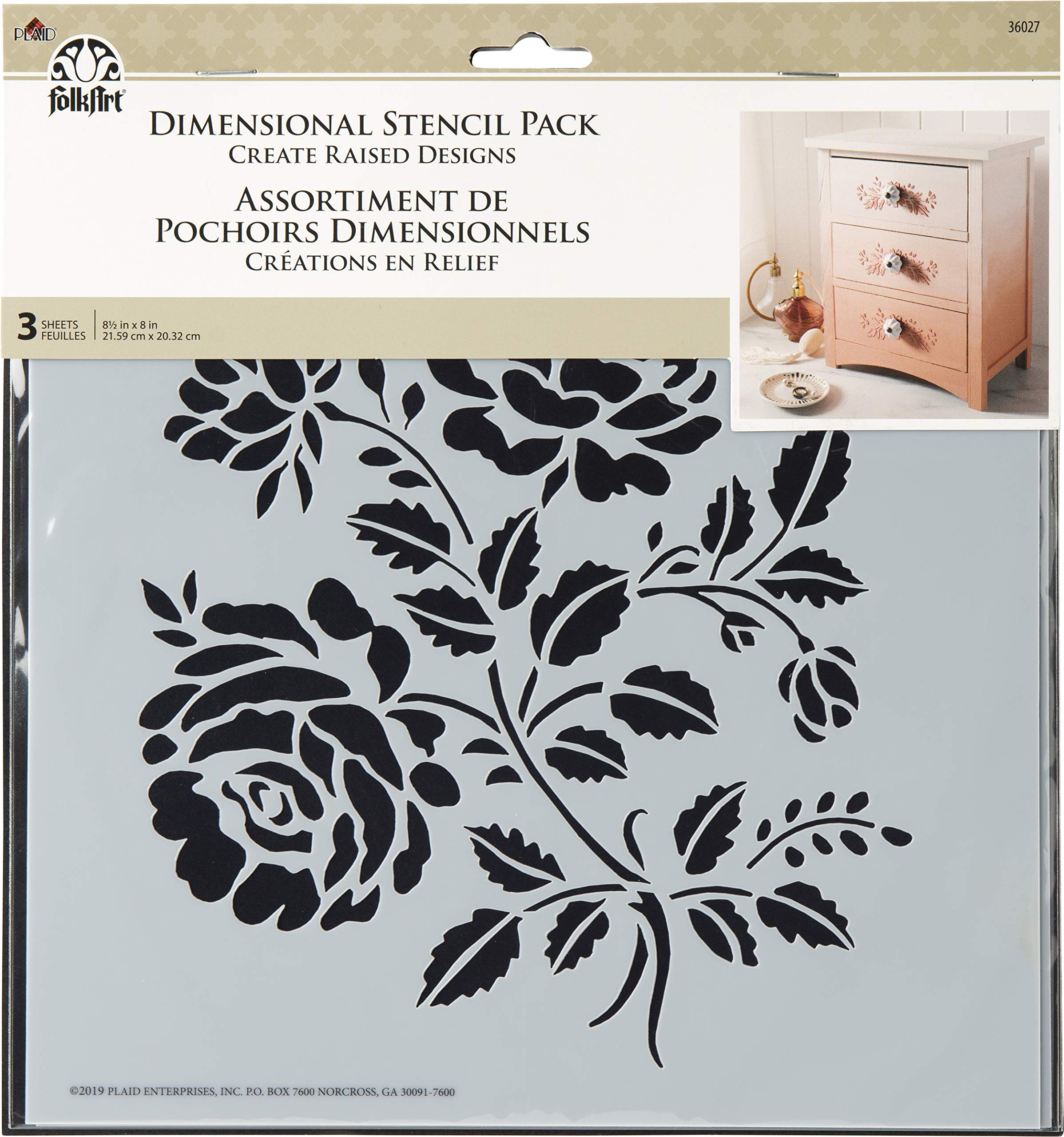 Pochoirs dimensionnels FolkArt motif floral pour personnaliser vos meubles en bois