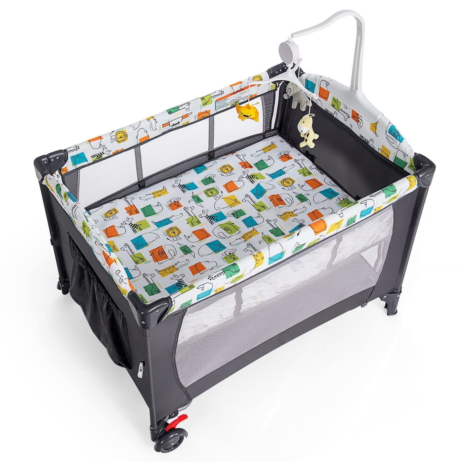 LIFEZEAL Babybett mit Matratze, Klappbares Babybett mit Wickeltisch und Spielzeug, Reisebett aus Oxford-Gewebe, 2-stufig, höhenverstellbar, 10/15/10 kg belastbar (Grau)