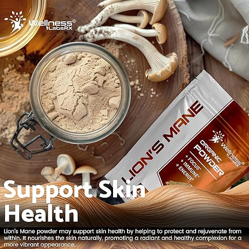 Miniatura 9 de WELLNESS LABSRX Polvo de melena de león, suplemento de hongos 2000 mg Suplemento de melena de león Complementos cerebrales en polvo de hongo