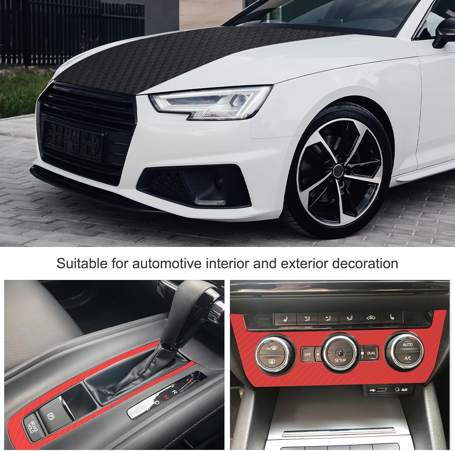 HARFINGTON 1 Set Carbon Fiber Vinyl Wrap 19.69" x 10ft PVC Self-Adhesive Car Sticker Waterproof Wrap Roll for DIY Decor Automotive Exterior Interior Protection with Scraper Tool, Silver Black