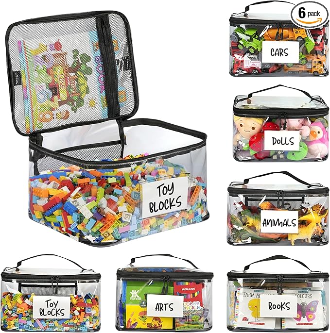 6-Pack Extra Large Toy Storage Bags with Zippers & Labels,