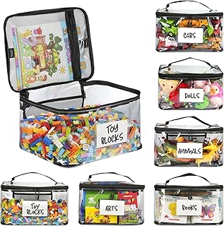 6-Pack Extra Large Toy Storage Bags with Zippers & Labels, Reusable Clear TPU Waterproof Organizer for Kids Toys, Building Blocks, Puzzles, Dolls, Board Games - Durable, BPA-Free, Travel-Friendly