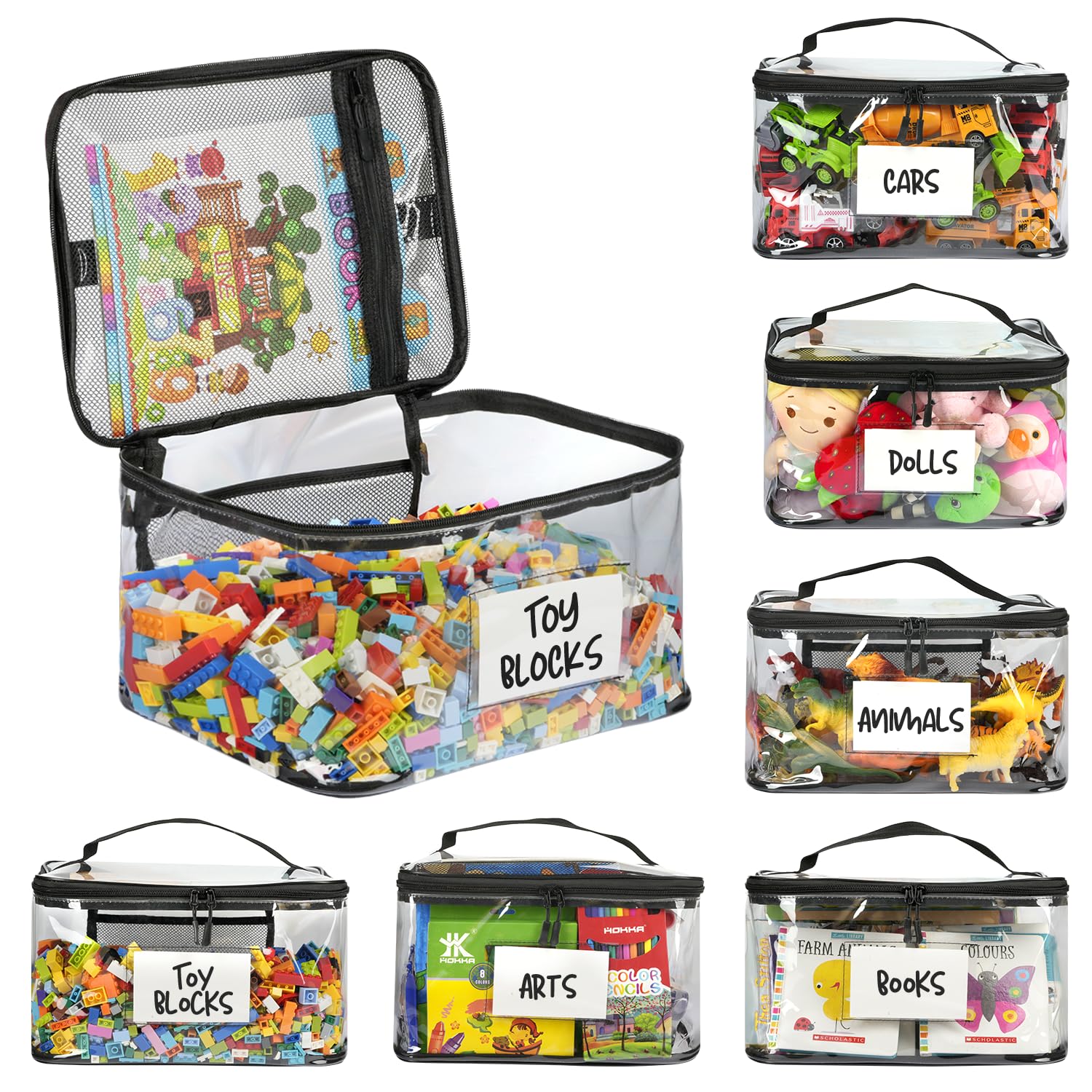 6 Pack Clear PVC Toy Storage Bags With Zipper - Waterproof Organizer For Blocks, Games, Puzzles
