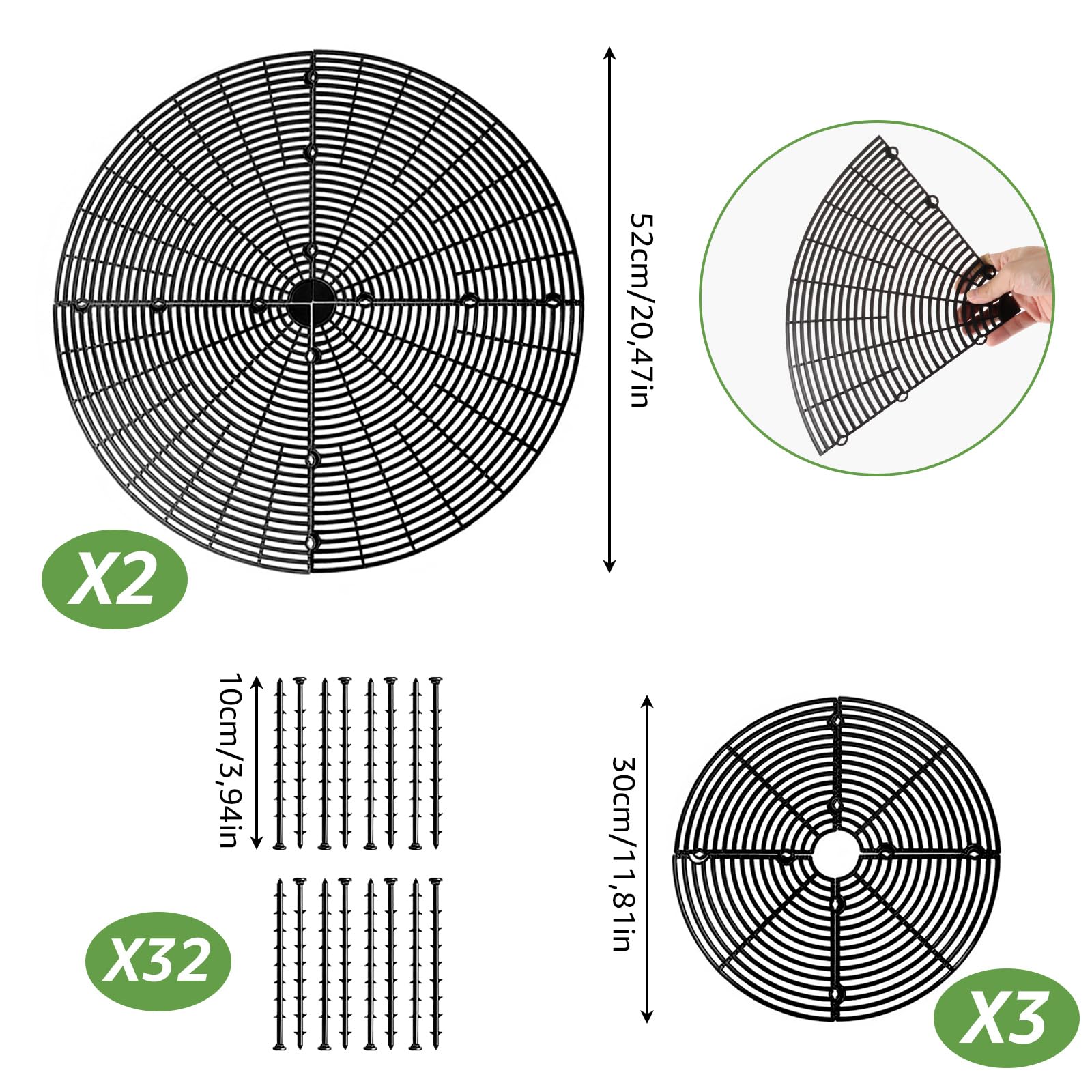 JMIATRY Lot de 5 grilles de protection pour pots de fleurs, 30 cm + 52 cm, protection contre les animaux et les enfants, noires