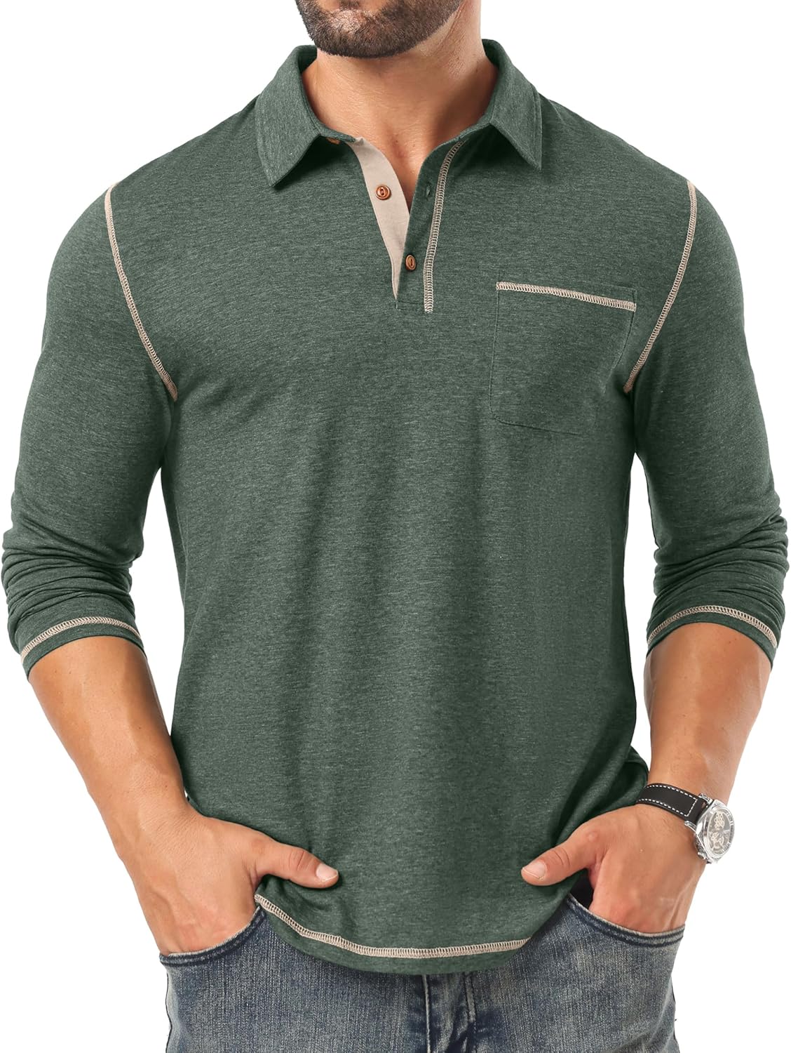 Sailwind Mens Long Sleeve Polo Shirts Cotton Fashion Casual Classic Collared Golf Shirts - Image 4