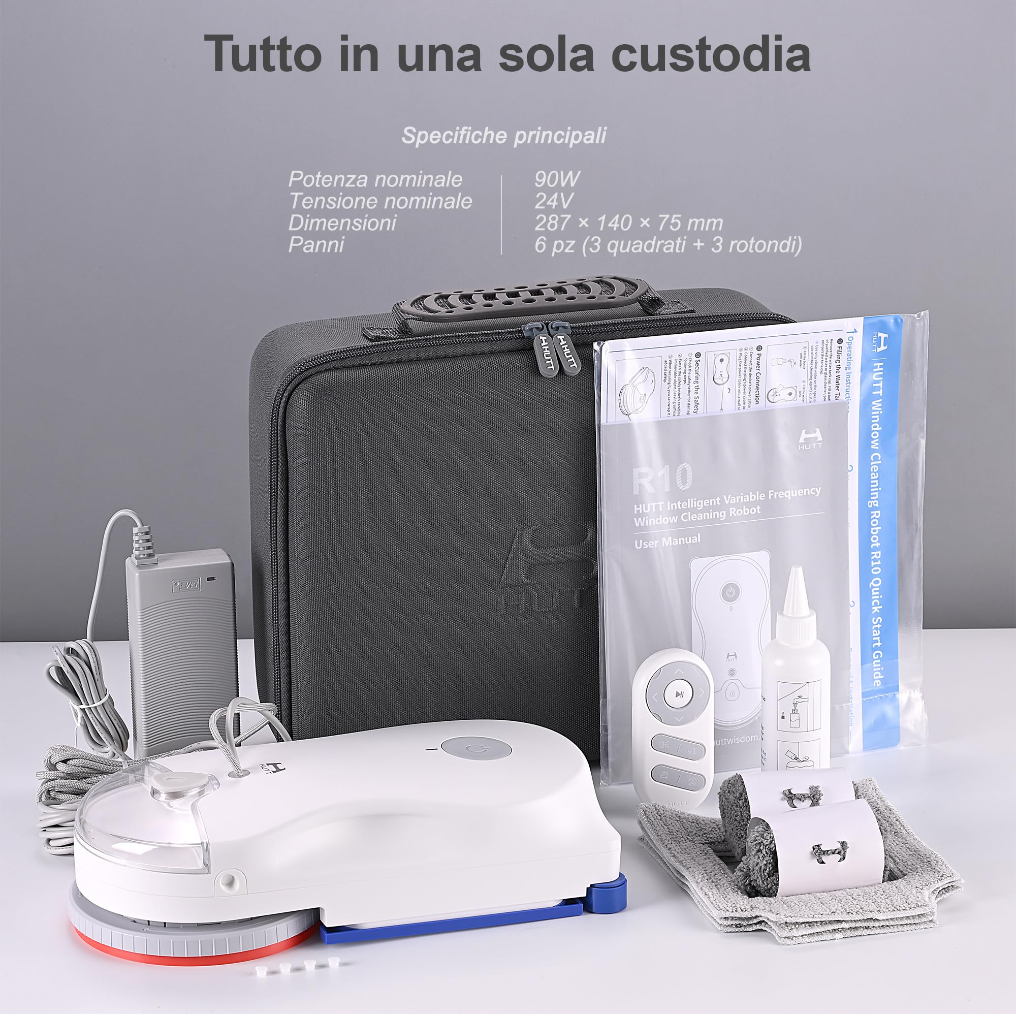 HUTT R10 Robot Lavavetri Finestre, Sistema di Pulizia Ibrido Umido/Secco con Pulizia Umida Rotante e Asciugatura Azionata, 7000 Pa, Doppio Spray HydroJet, Navigazione 7.0
