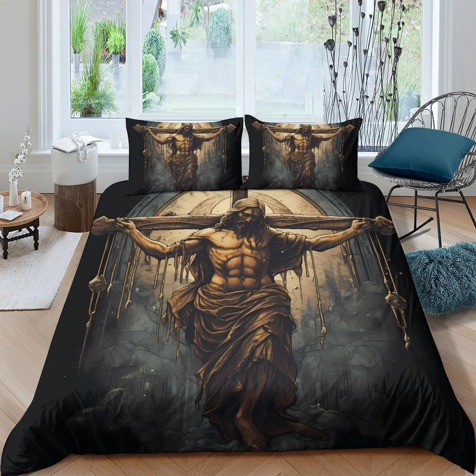 Ctjqhvkz Style-6 3D Printed Angel Cross Fitted Sheet Microfiber Soft Dark Art Mattress Cover For Bedroom Decor Dorm Protector Single（135X200cm）