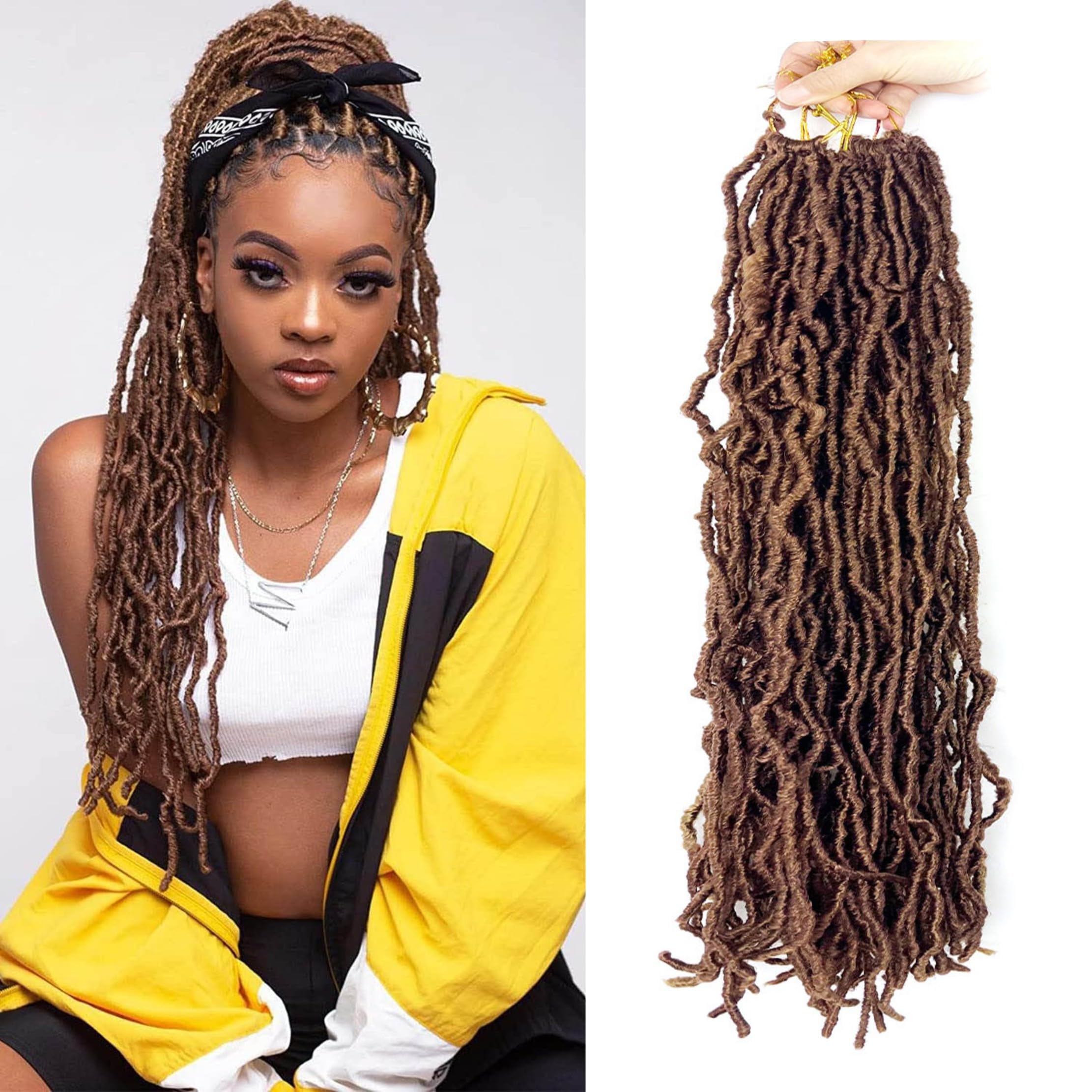 Faux Locs 18 Inch 8 Packs New Soft Locs Curly Wavy Pre-Looped Crochet Hair Crochet Faux Locs synthetic Hair Extensions (18Inch,#30)