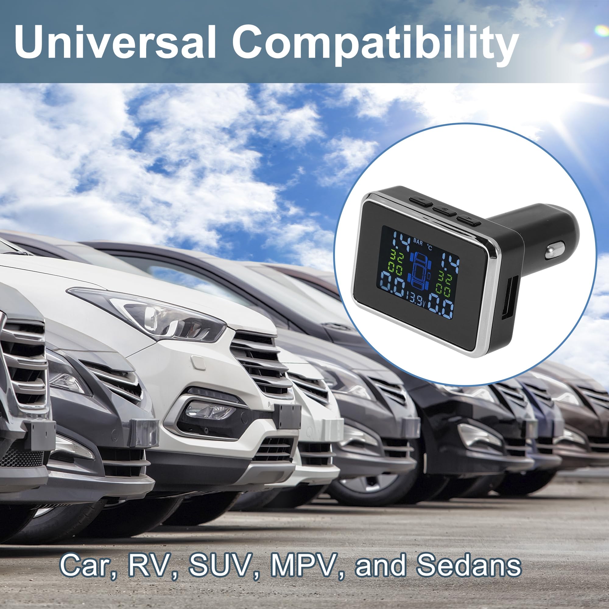 Accendisigari TPMS Universale Sistema Di Monitoraggio Della Pressione Degli Pneumatici Sensore TPMS Wireless 433MHZ Kit 1 Set
