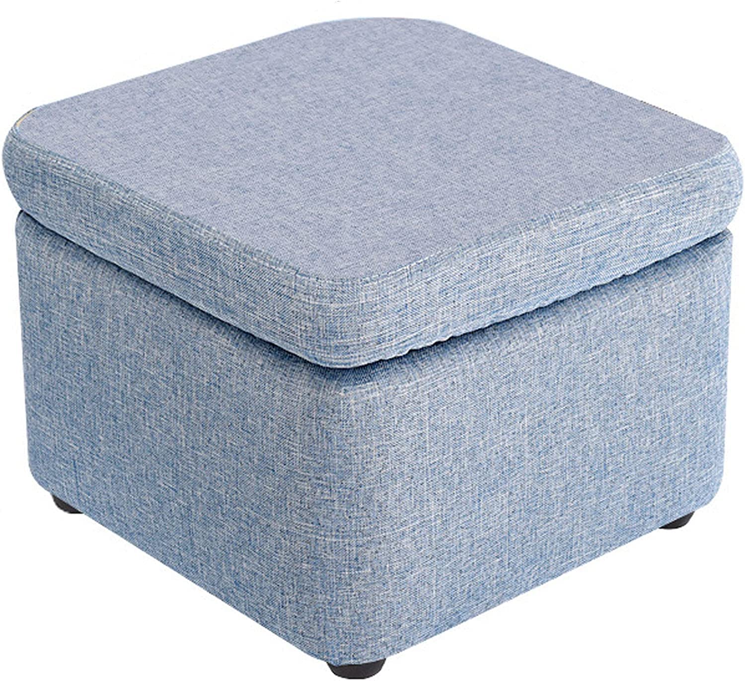 Repose-pieds salon tissu bleu carré petit ottoman rembourré de chambre