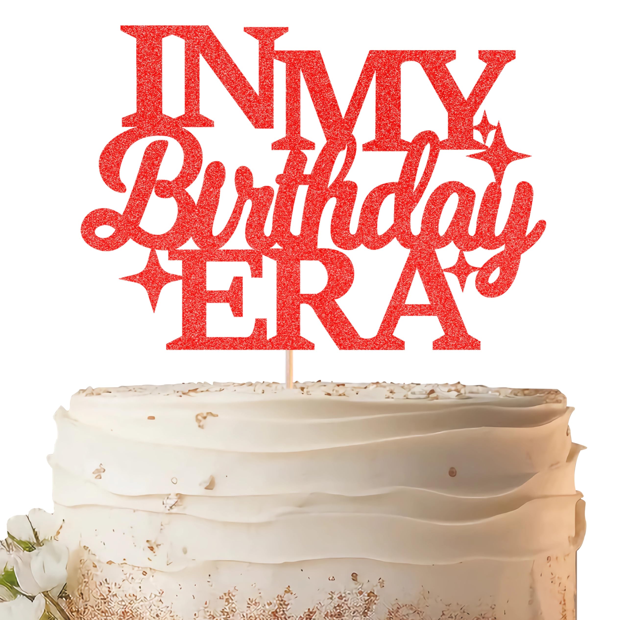 EONNCNT In My Birthday Era Cake Topper - Red Glitter Birthday Party Cake Decoration Supplies, Happy Birthday Cake Bunting Decor, for Anniversary/
