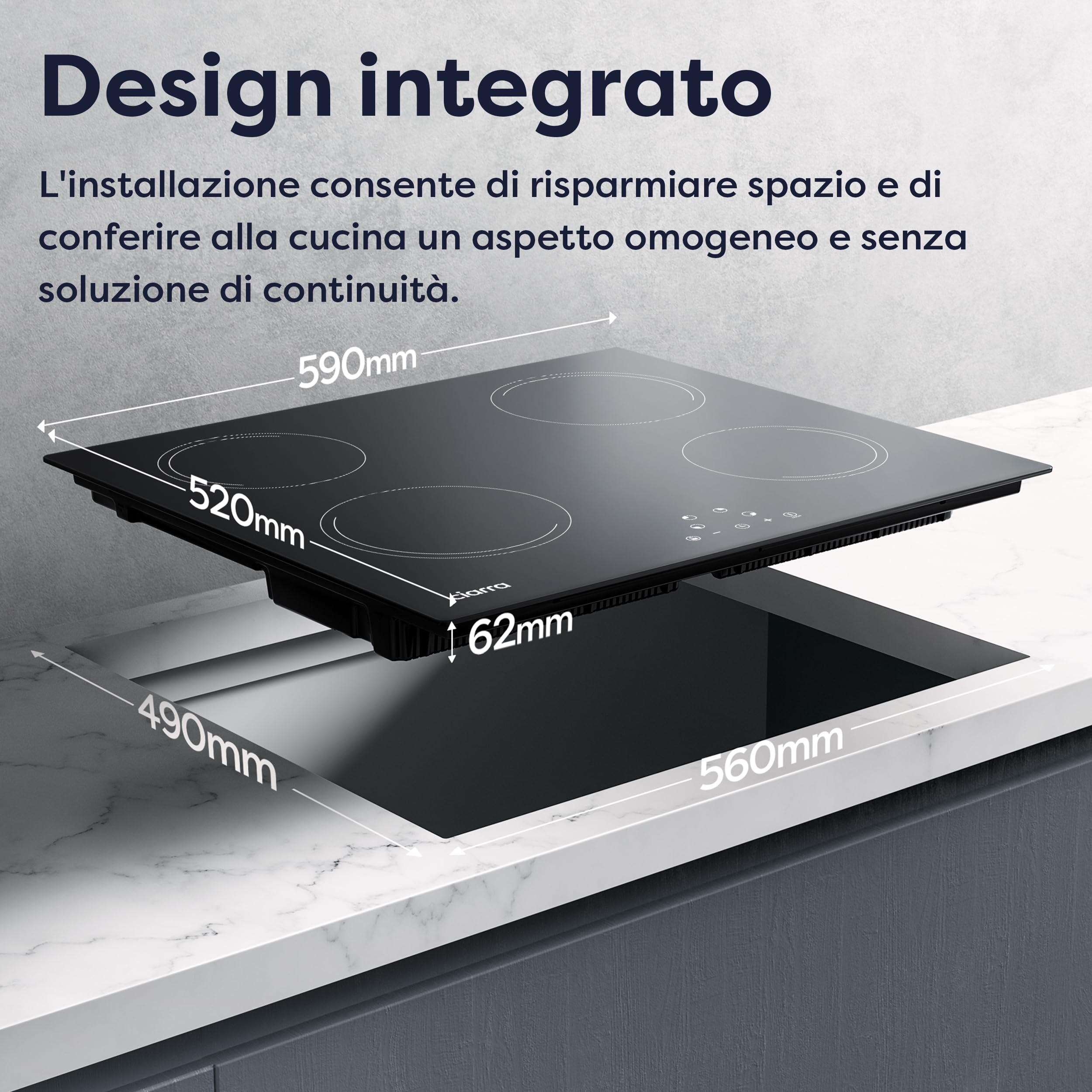 CIARRA Piano Induzione 4 Fuochi, Tavolo Da Piano Cottura Incasso, Controllo Tattile a 9 Livelli, Timer di Cottura - CABBIH4-E