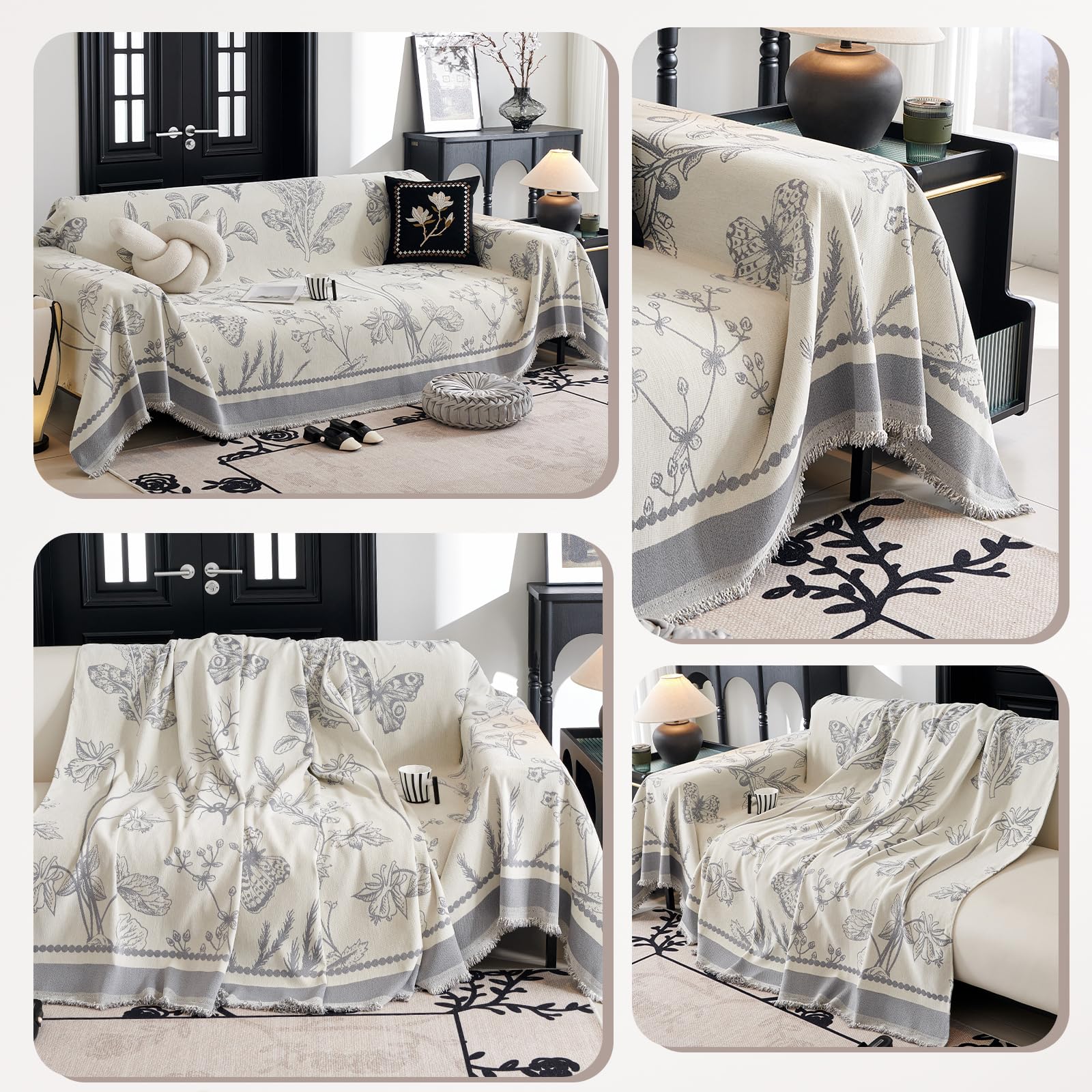 Coperta in ciniglia con nappe, morbida e multiuso, copridivano e poltrona, comoda coperta decorativa per letti, grigio, 180 x 420 cm