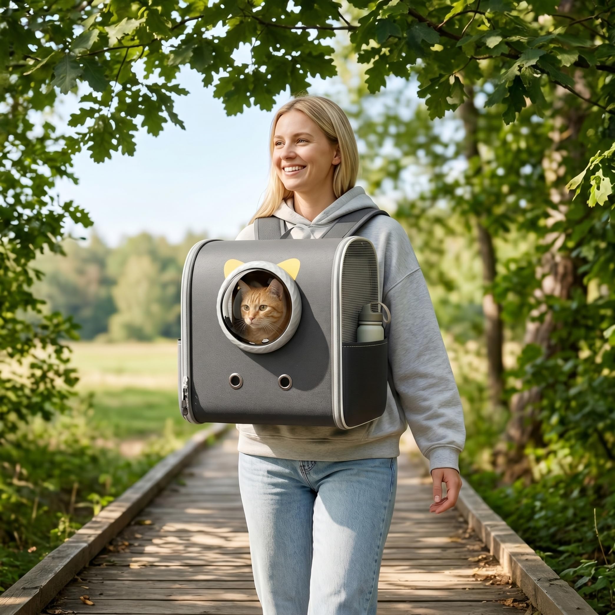 Zaino a bolle per gatti, traspirante, trasportino per animali domestici, con cinghie ergonomiche, nero, piccolo (fino a 6 kg).