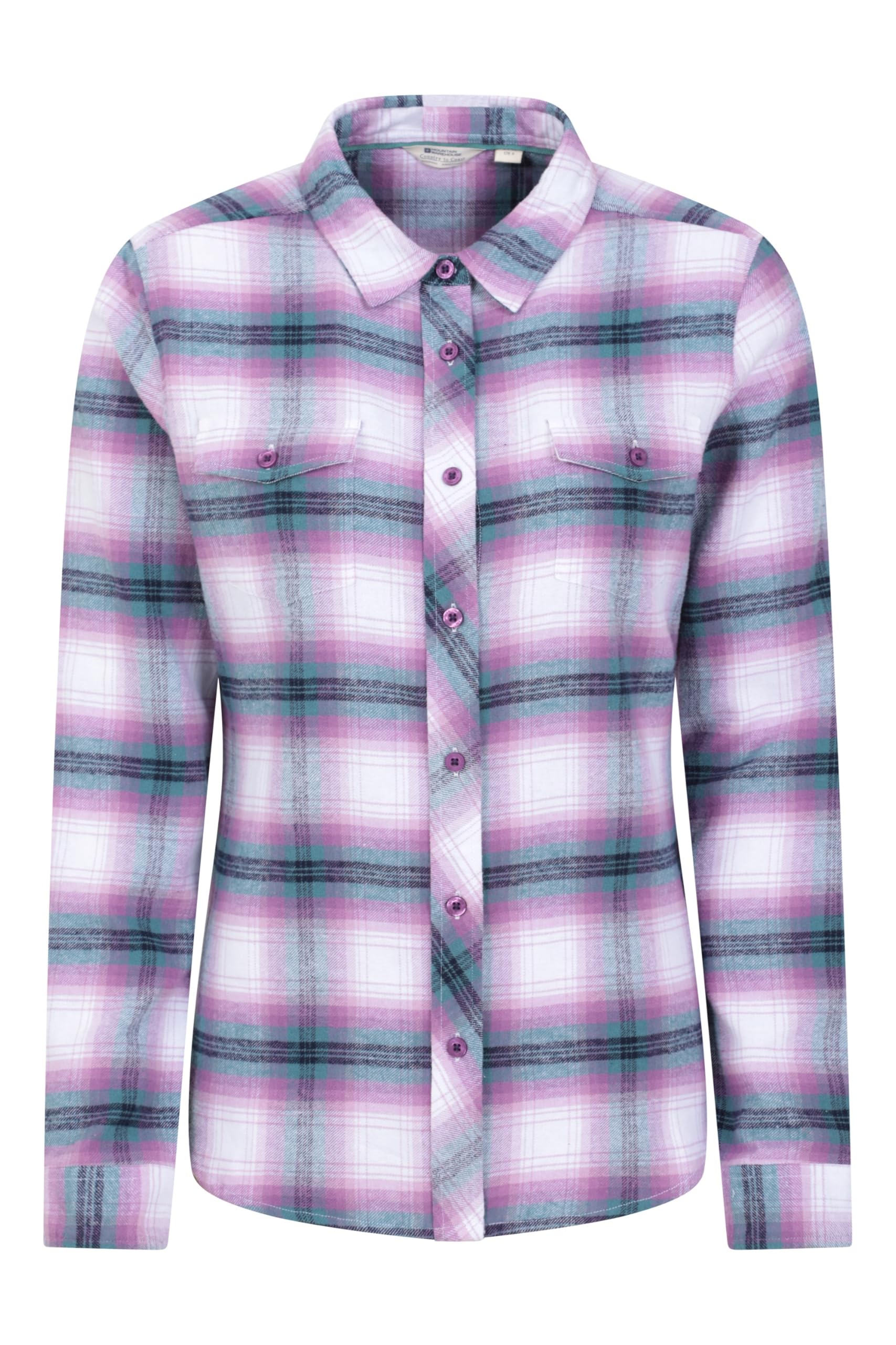 Mountain Warehouse Women's Grey Willow Brushed Flannel Ls Shirt - Lightweight, Soft Lining With Extra Warmth & Comfort - Easy To Pack & Easy Care - Great For Travelling Size 8