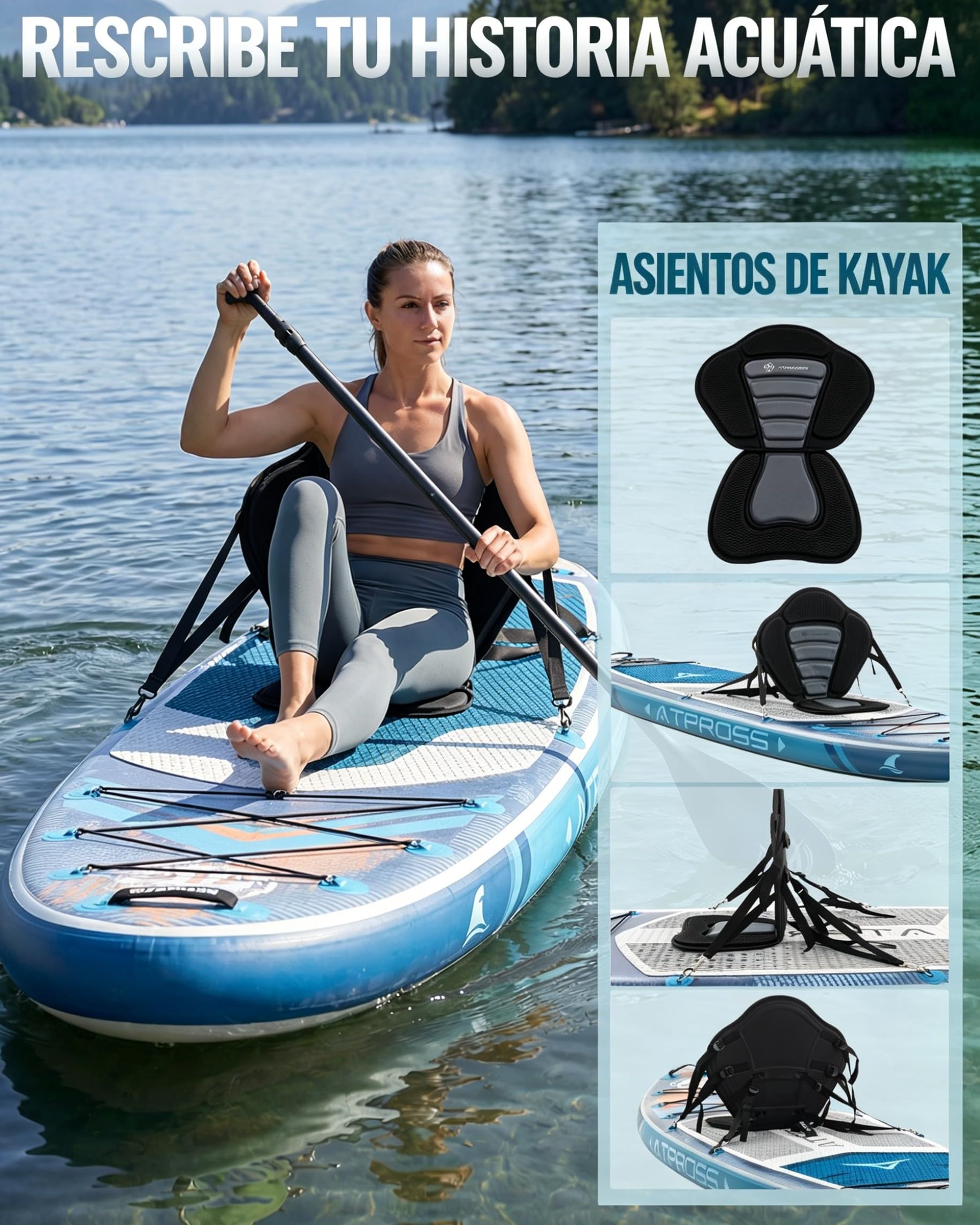 Tabla de Paddle Surf Hinchable con Asiento de Kayak y Accesorios, 320x84cm Sup Extra Ancha para 2 Personas, Carga 200kg, Kayak Hinchable Estable y Antideslizante para Adultos y Surf
