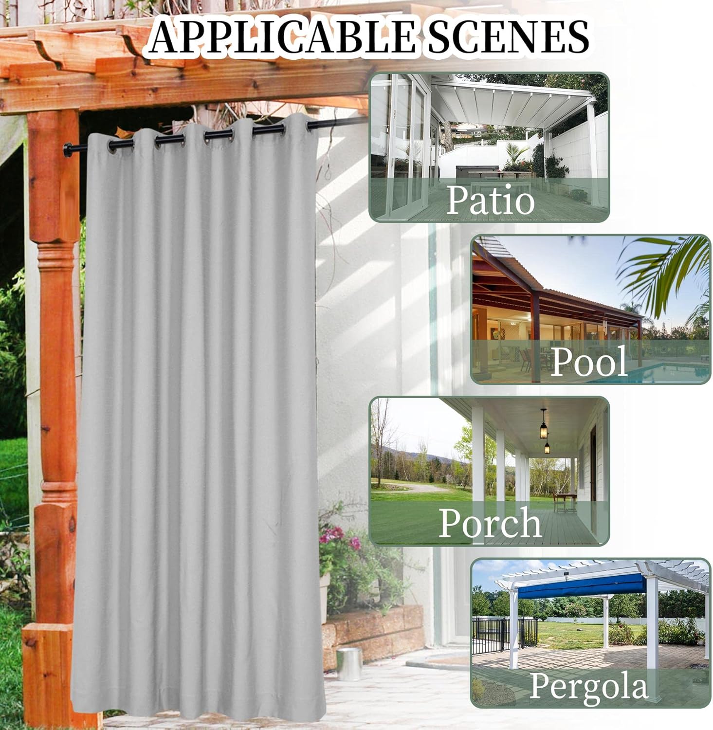 Frelement Windproof Curtains Extra Wide 150 inches Curtains Grommet Curtains Privacy Protection Waterproof Drapes Outdoor Linen Look Curtains for Gazebo, Grey, 150" W x 102" L, 1 Panel