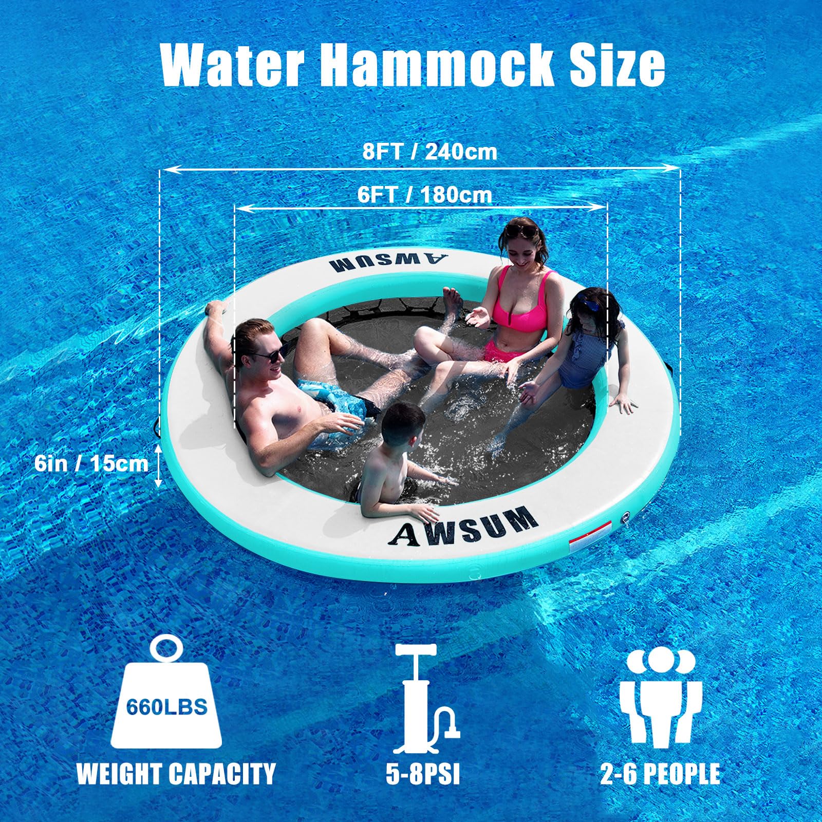 Snapklik.com : Inflatable Water Hammock Round Floating Ring Circle Dock ...