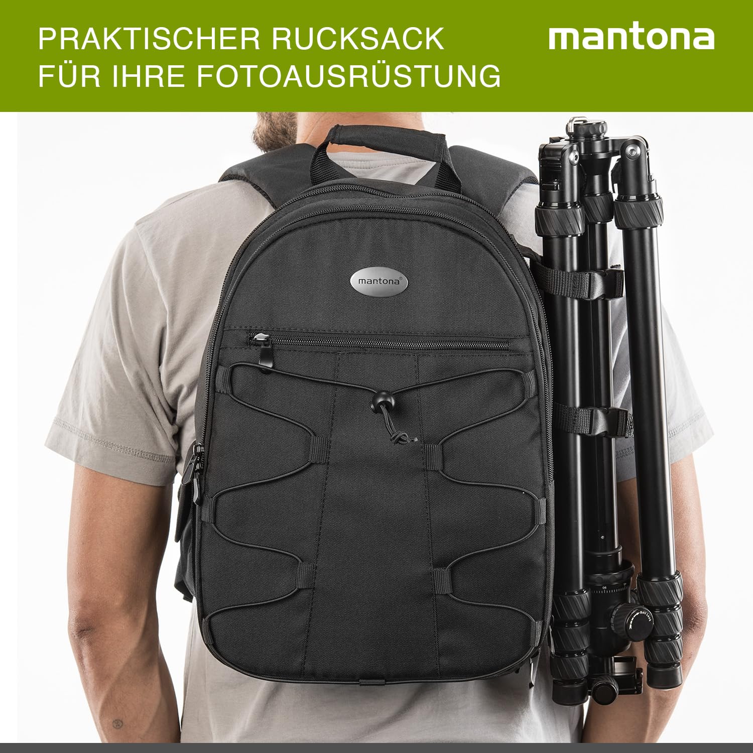Mantona Azurit Sac à Dos Photo Noir pour Appareil DSLR/DSLM Capacité 5 Objectifs & Divers Accessoires avec Fixation pour trépied Pieds stabilisateurs Poignée renforcée Bretelles Transport Confort