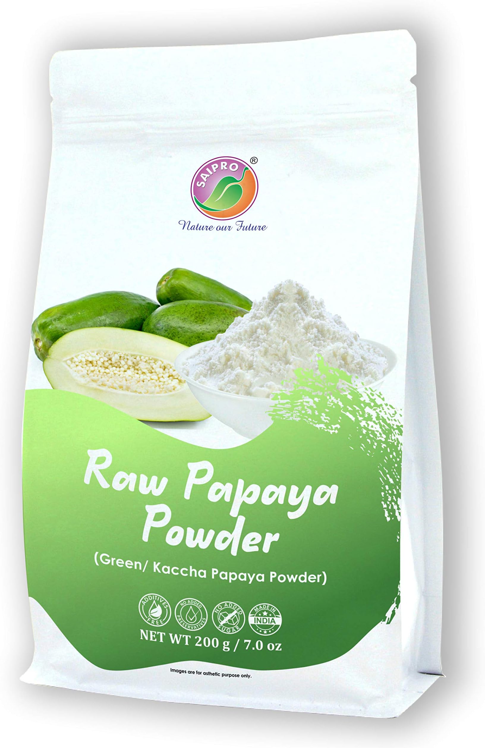 SAIPRO Raw Papaya Powder, 200 Gm, Green, Unripe, kaccha papaya Powder| Useful For Food| Great Tenderizer, Meat & Kofta Softner, Ingredient in cooking, baking, Cosmetics, all Natural,Veg Gluten Free