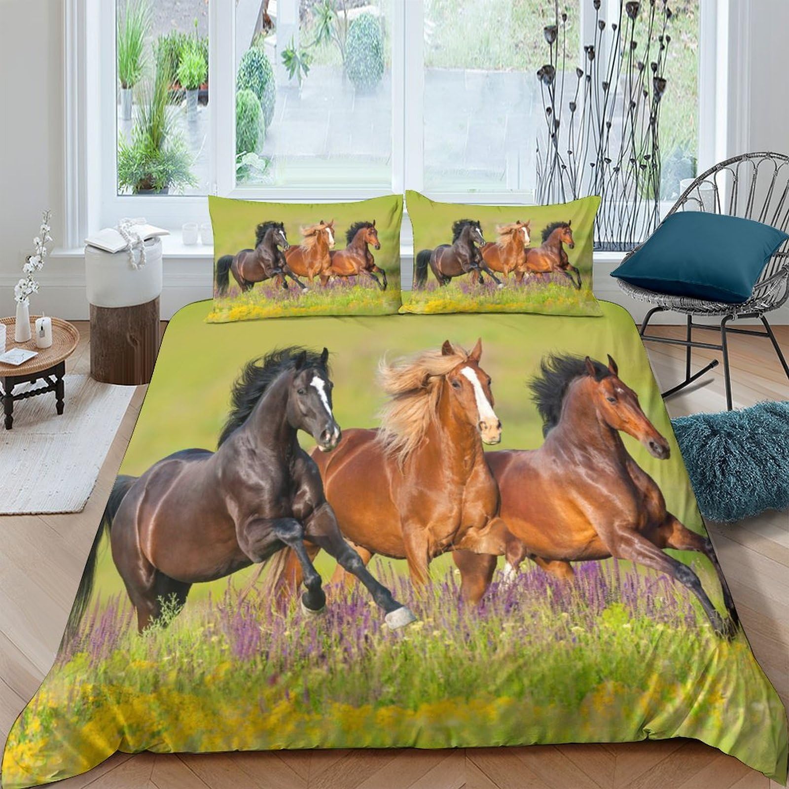Ctjqhvkz Style-6 3D Printed Galloping Horses Fitted Sheet Microfiber Anti-Slip Bed Cover For Bedroom Guestroom Easy Care Decor Single（135X200cm）