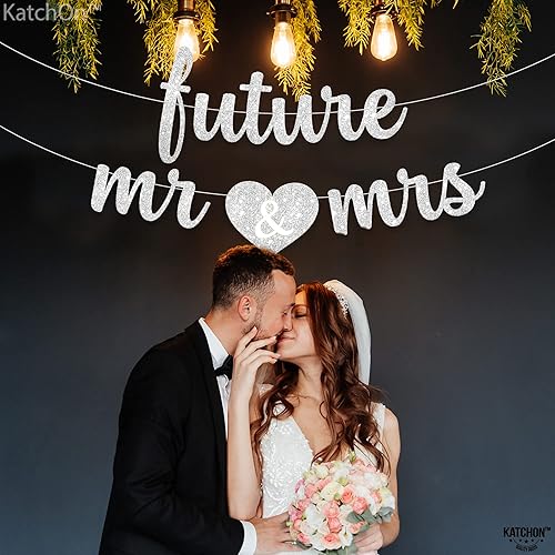 Miniatura 6 de KatchOn, Cartel de Future Mr & Mrs con purpurina plateada  10 pies, pre-encordado, sin bricolaje  Cartel Future Mr and Mrs  Decoraciones de fiesta