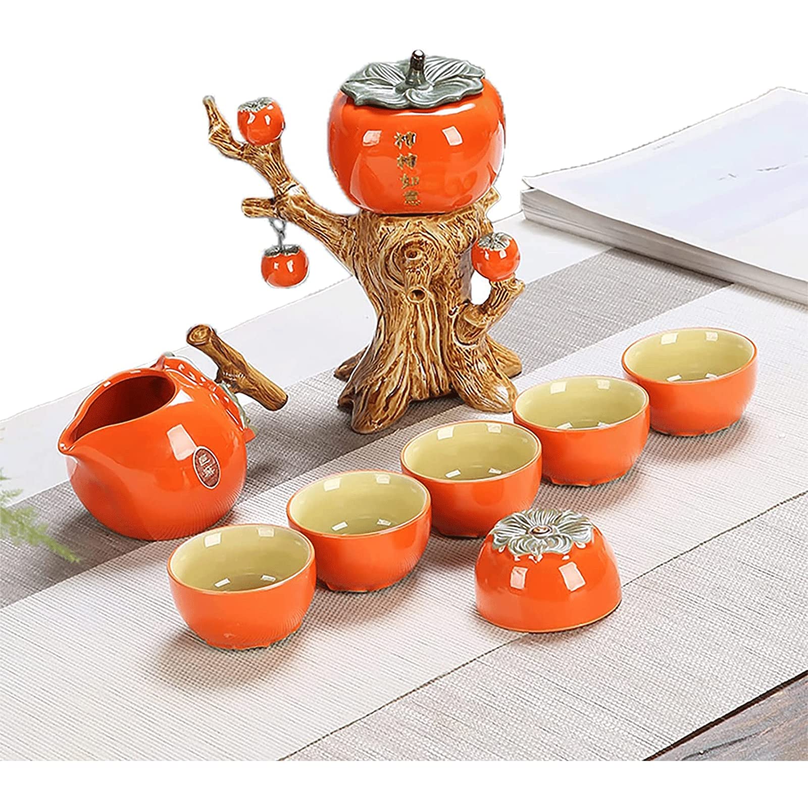 Klasyczny design Automatyczny zestaw do herbaty z obrotowym leniwym zaparzaczem herbaty Ręcznie wykonany ceramiczny dzbanek do herbaty 6 filiżanek Zestaw do herbaty z kamiennym młynkiem Wartość kole