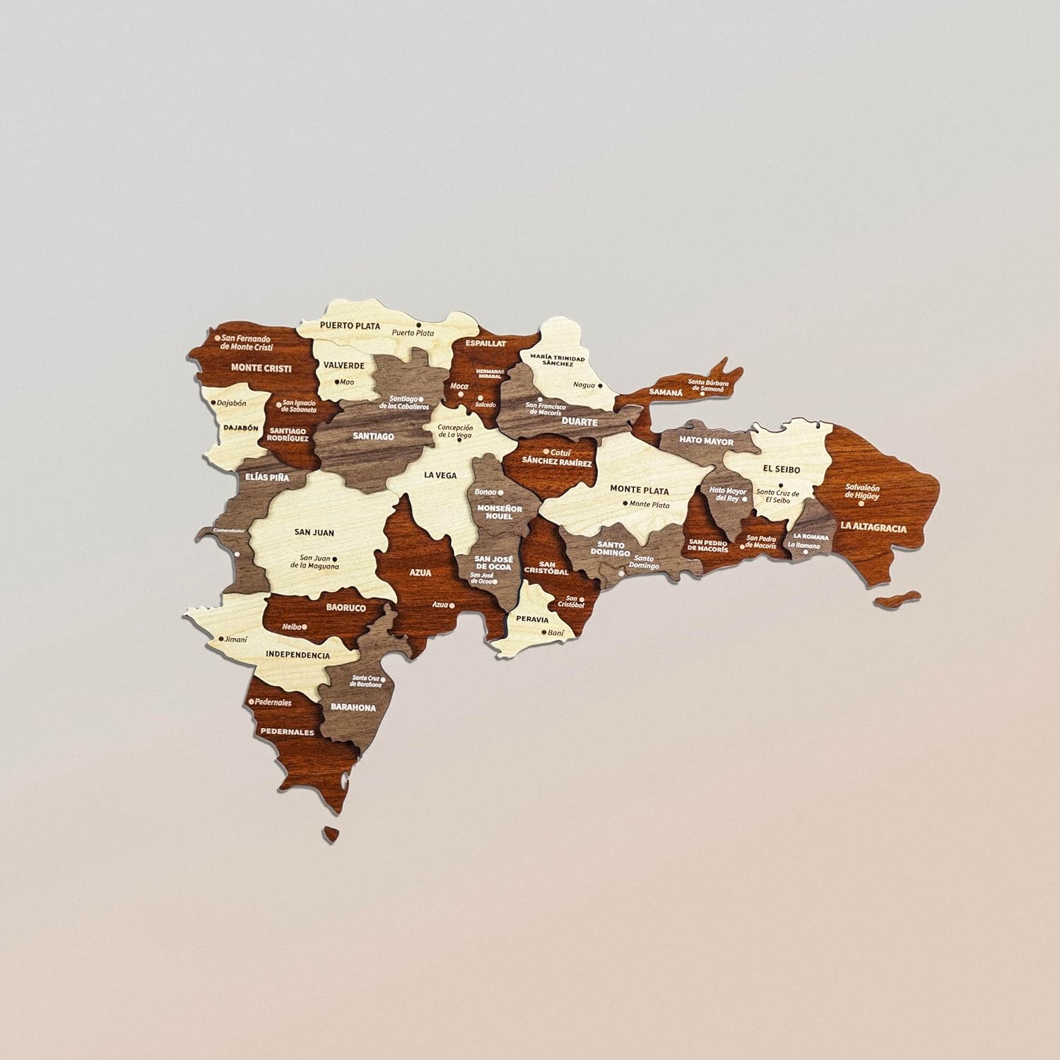 Colorfull Worlds 3D Dominican Republic Wooden Wall Art, Handcrafted Home and Office Decor, Engraved with City Names, Perfect Dominican-Inspired Accent (90 x 62 cm | 35.4" x 24.4")