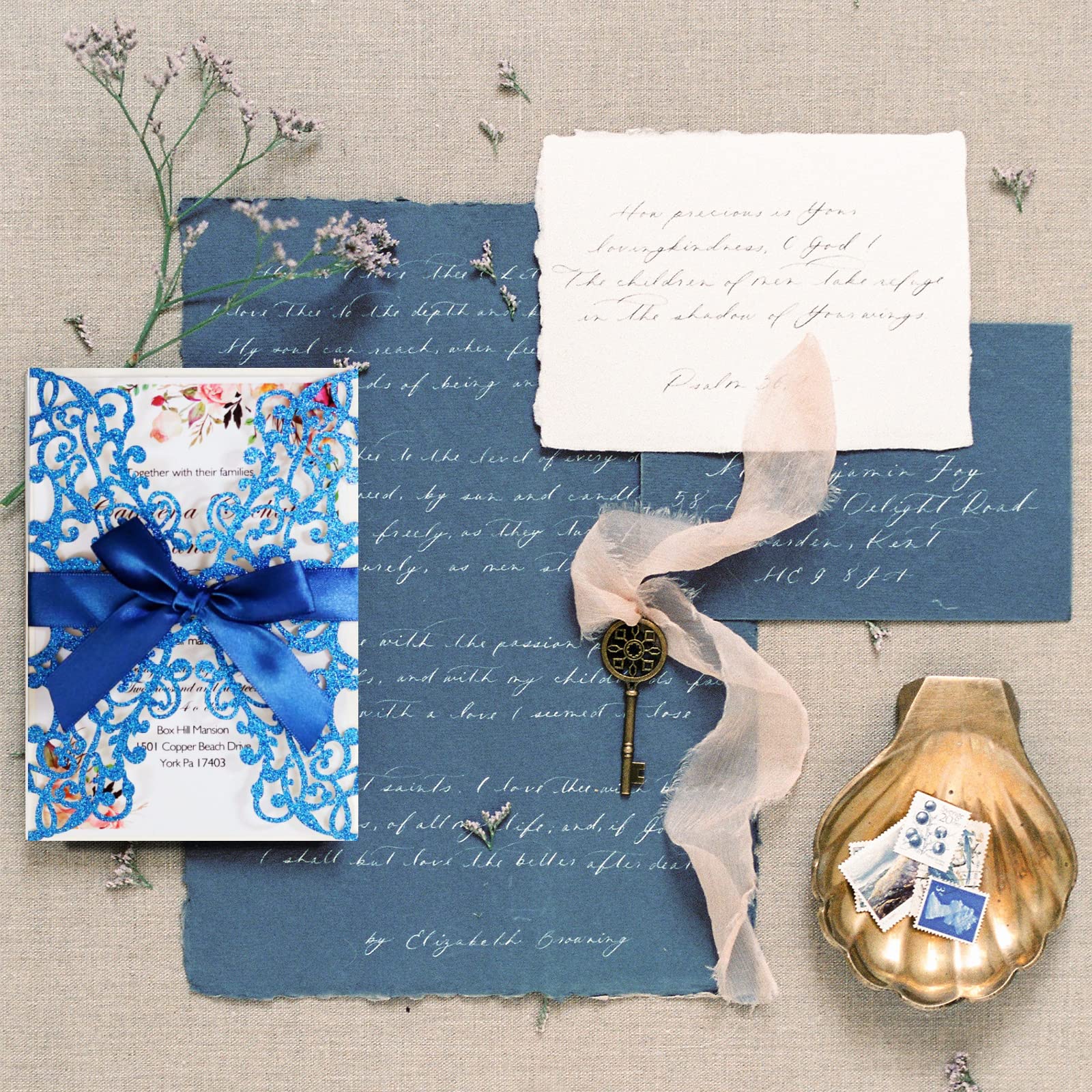Amazon.com : KALOPEZY 50 PCS Blue Floral Laser Cut Wedding