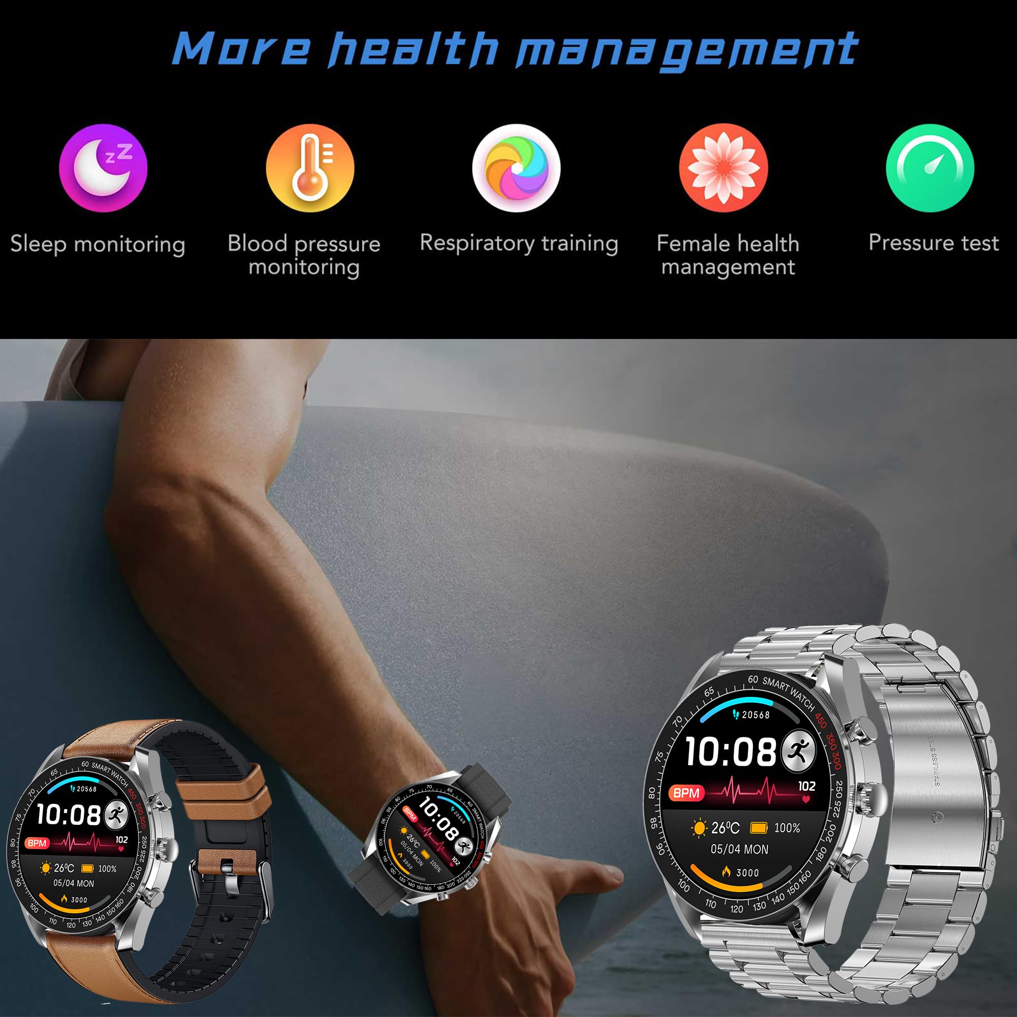 Reloj Inteligente Hombre con Llamada y Whatsapp, 1,39" AMOLED 5ATM Impermeable Reloj Smartwatch 123 Deportivo Hombre con Oxígeno Sanguíneo, Monitor Sueño, Podómetro, Pulsómetro Android iOS (Plata)